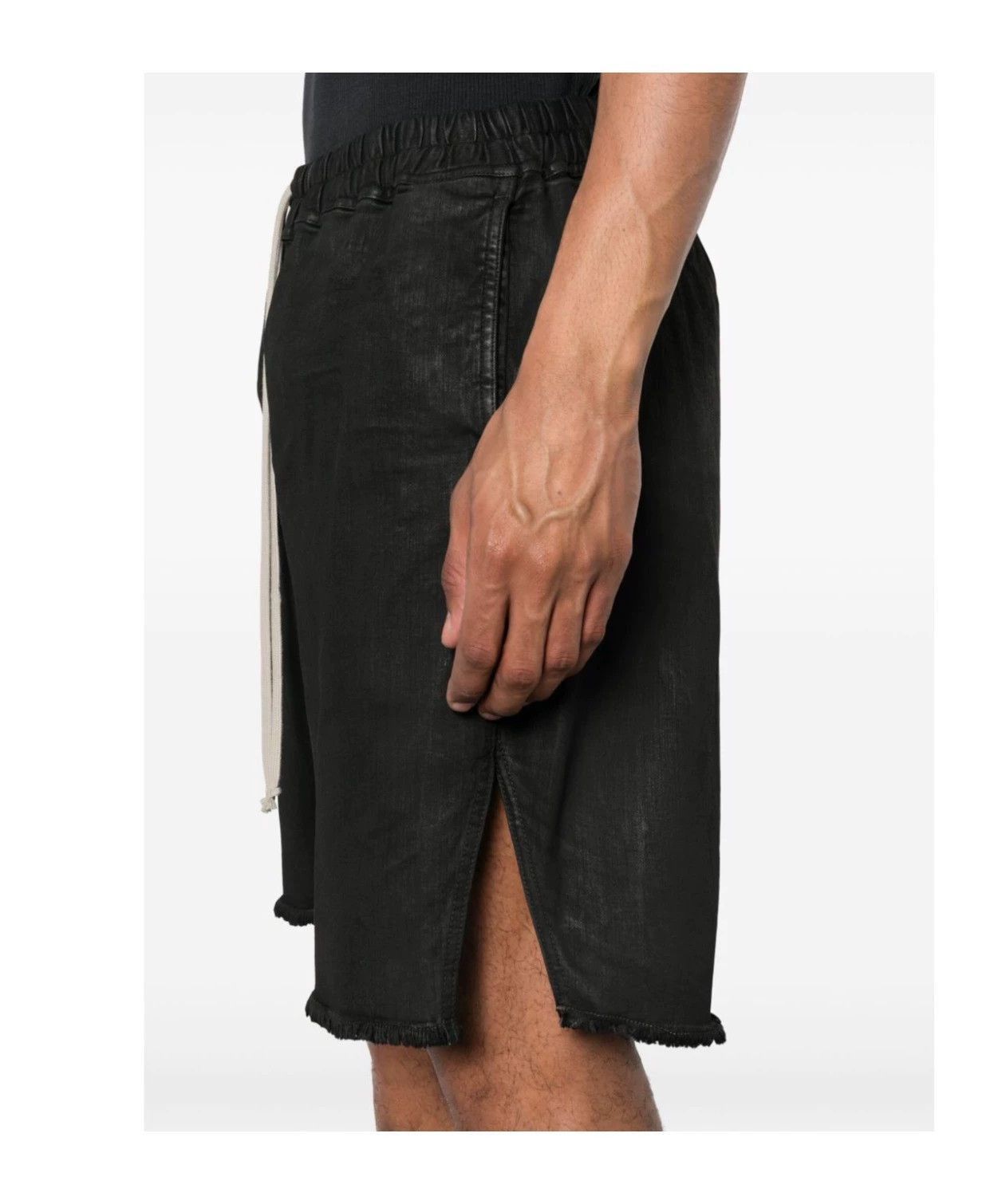 Rick Owens Black Frayed Hem Drawstring Shorts Size US 34 / EU 50 - 2 Thumbnail