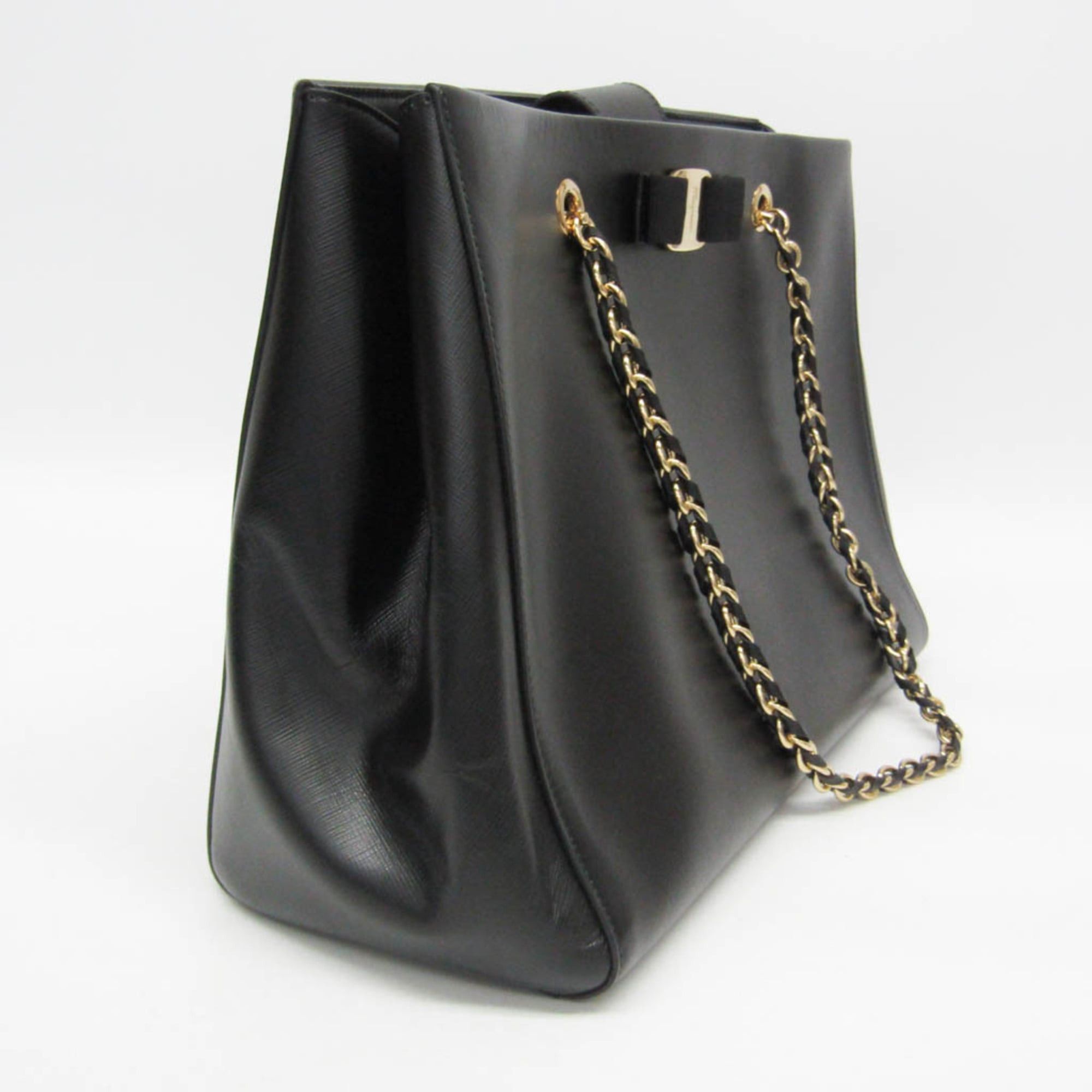 Salvatore Ferragamo Salvatore Ferragamo Vara Chain Shoulder Tote GF-21 F561 Women's Leather Tote Bag Black Size ONE SIZE - 8 Thumbnail
