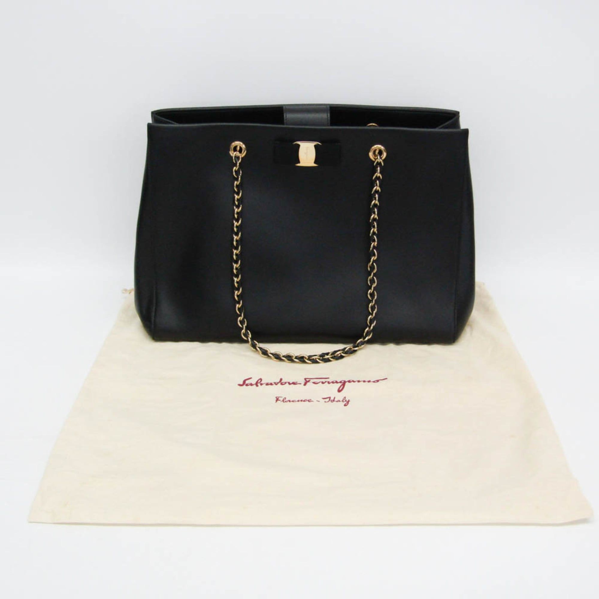 Salvatore Ferragamo Salvatore Ferragamo Vara Chain Shoulder Tote GF-21 F561 Women's Leather Tote Bag Black Size ONE SIZE - 2 Thumbnail