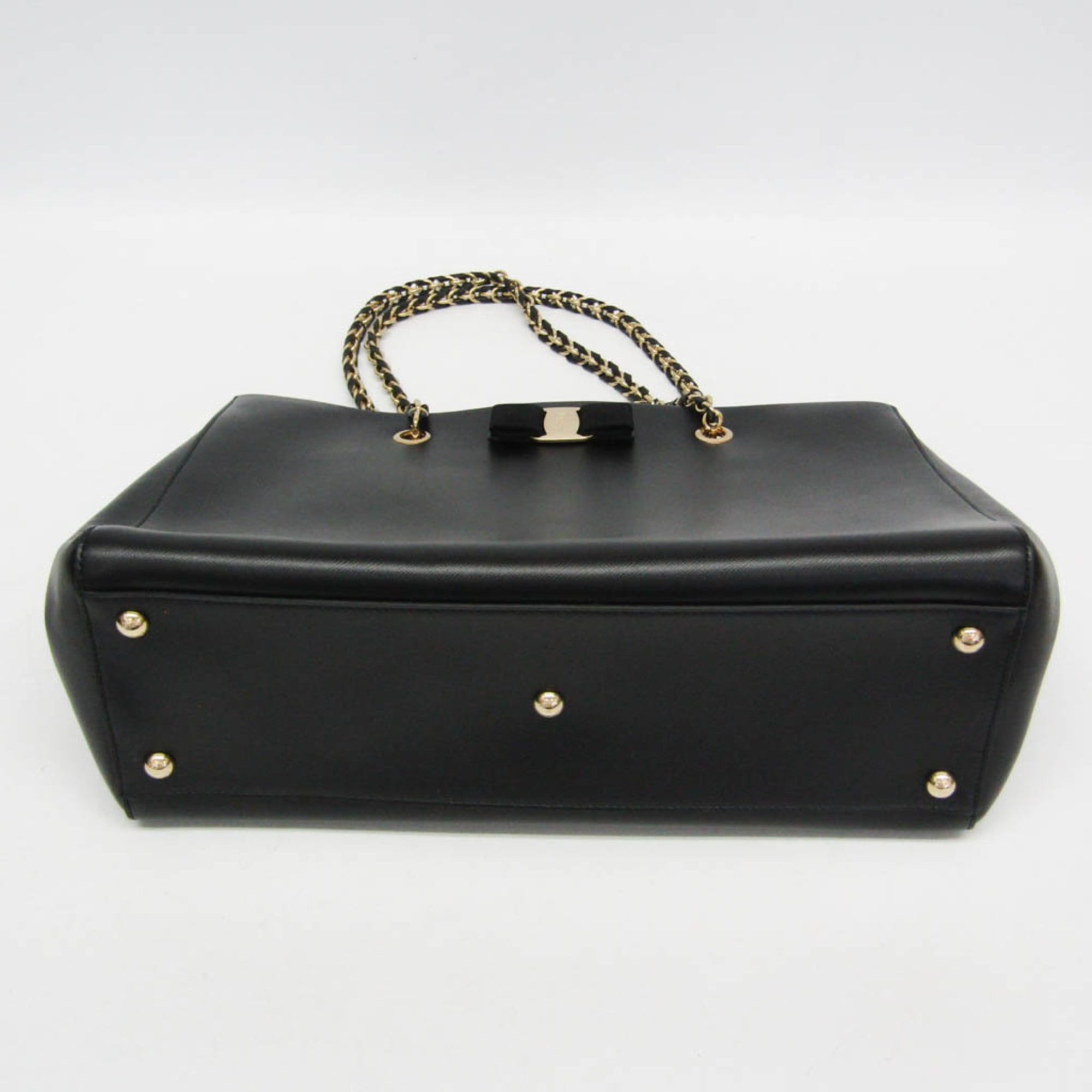 Salvatore Ferragamo Salvatore Ferragamo Vara Chain Shoulder Tote GF-21 F561 Women's Leather Tote Bag Black Size ONE SIZE - 5 Thumbnail