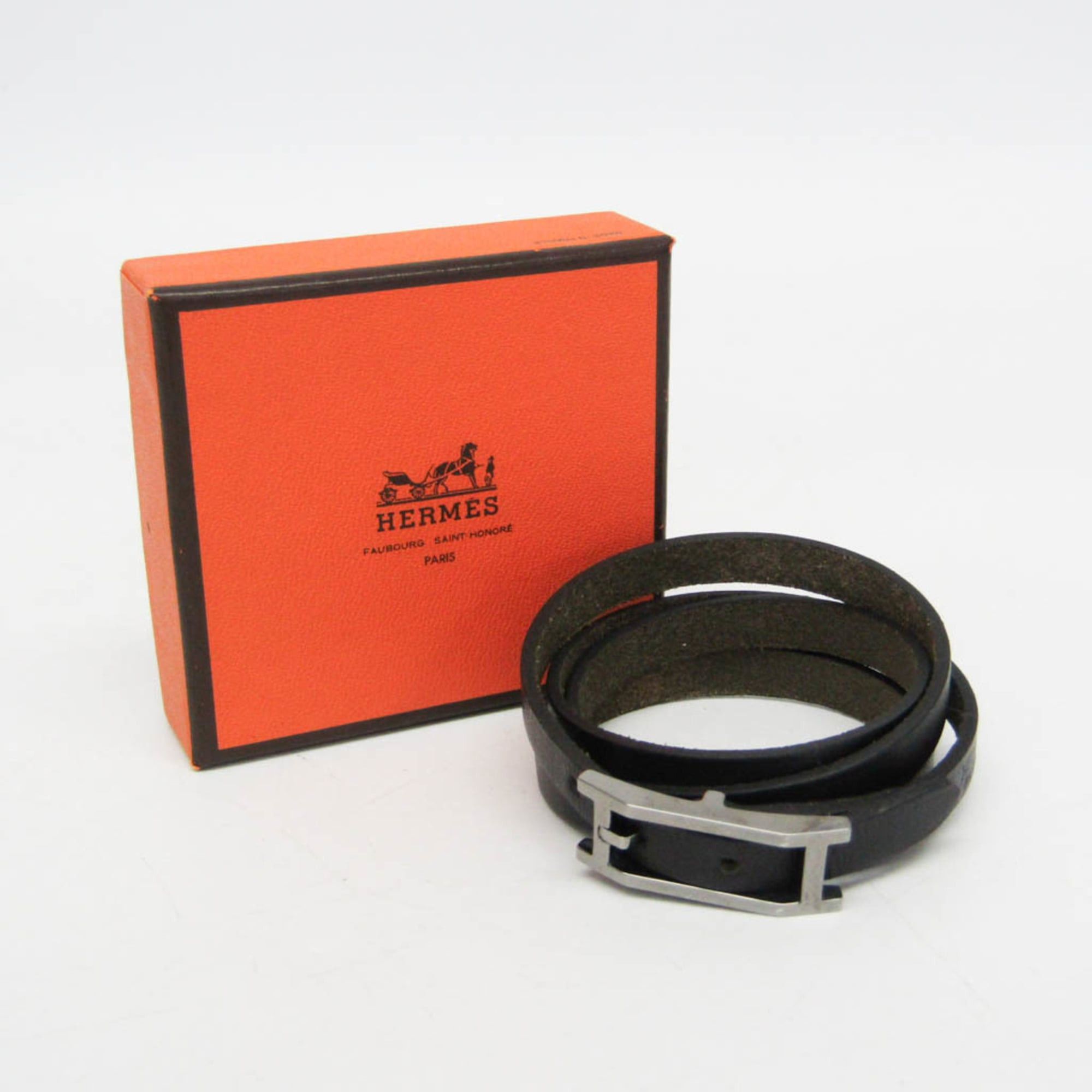 Hermes Hermes Hapi III Choker Leather,Metal Bangle Silver,Black Size ONE SIZE - 2 Thumbnail