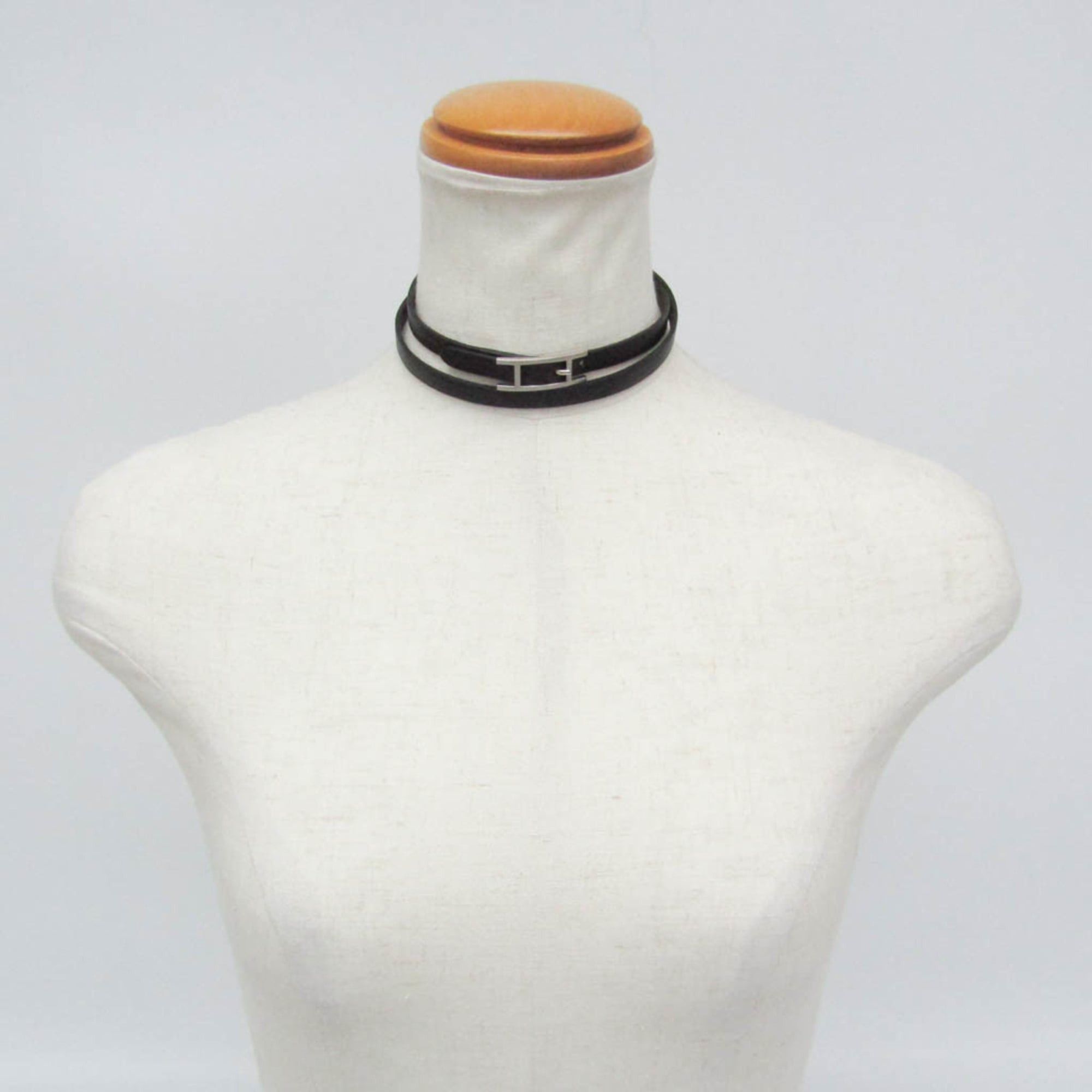 Hermes Hermes Hapi III Choker Leather,Metal Bangle Silver,Black Size ONE SIZE - 11 Thumbnail