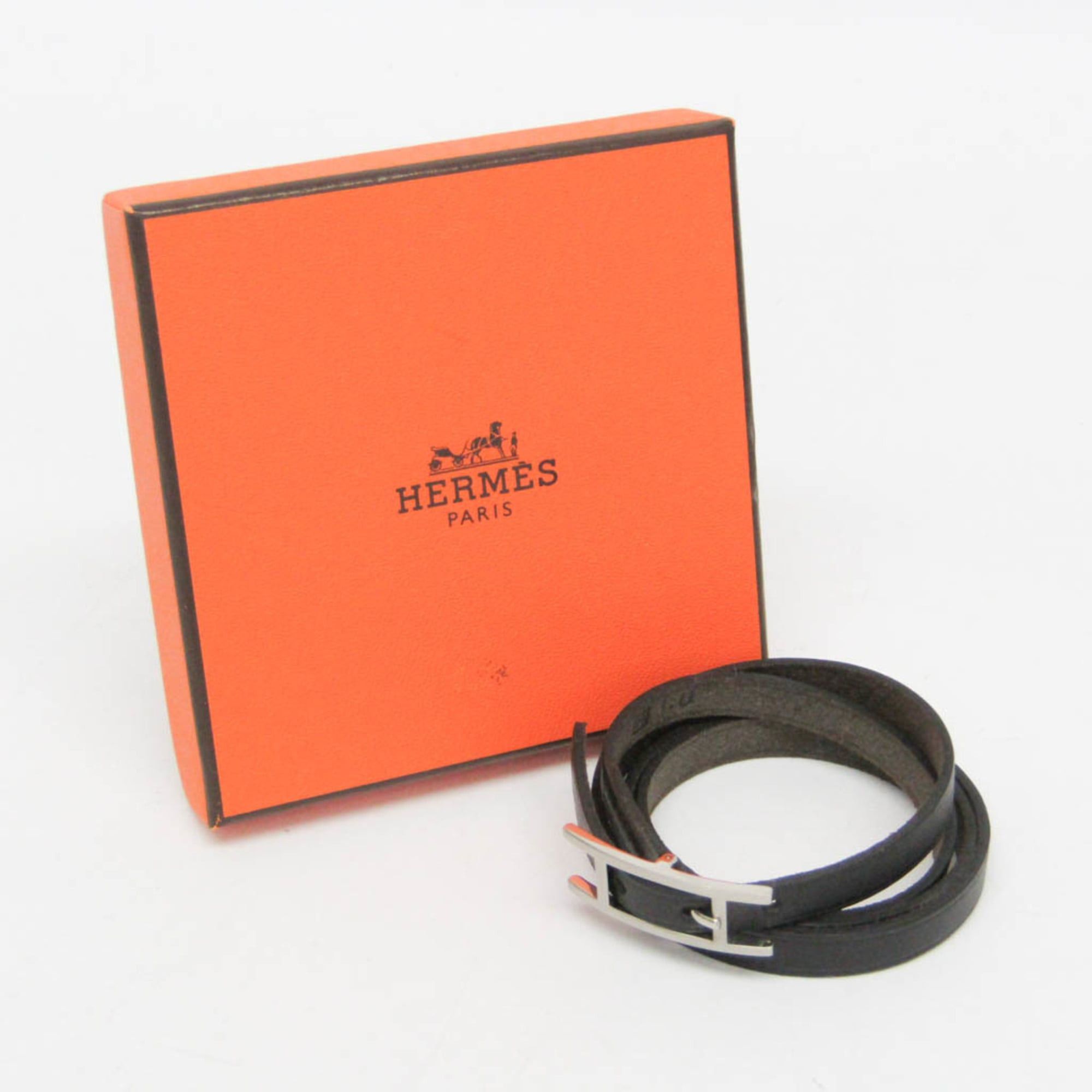 Hermes Hermes Hapi III Choker Leather,Metal Bangle Silver,Black Size ONE SIZE - 2 Thumbnail