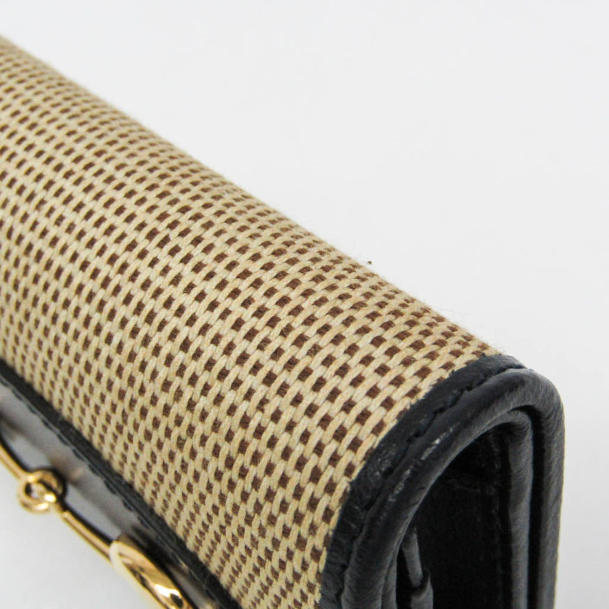 Gucci Gucci Horsebit 1955 Mini Wallet 621887 Women's Canvas,Leather Wallet (bi-fold) Beige,Black Size ONE SIZE - 10 Thumbnail