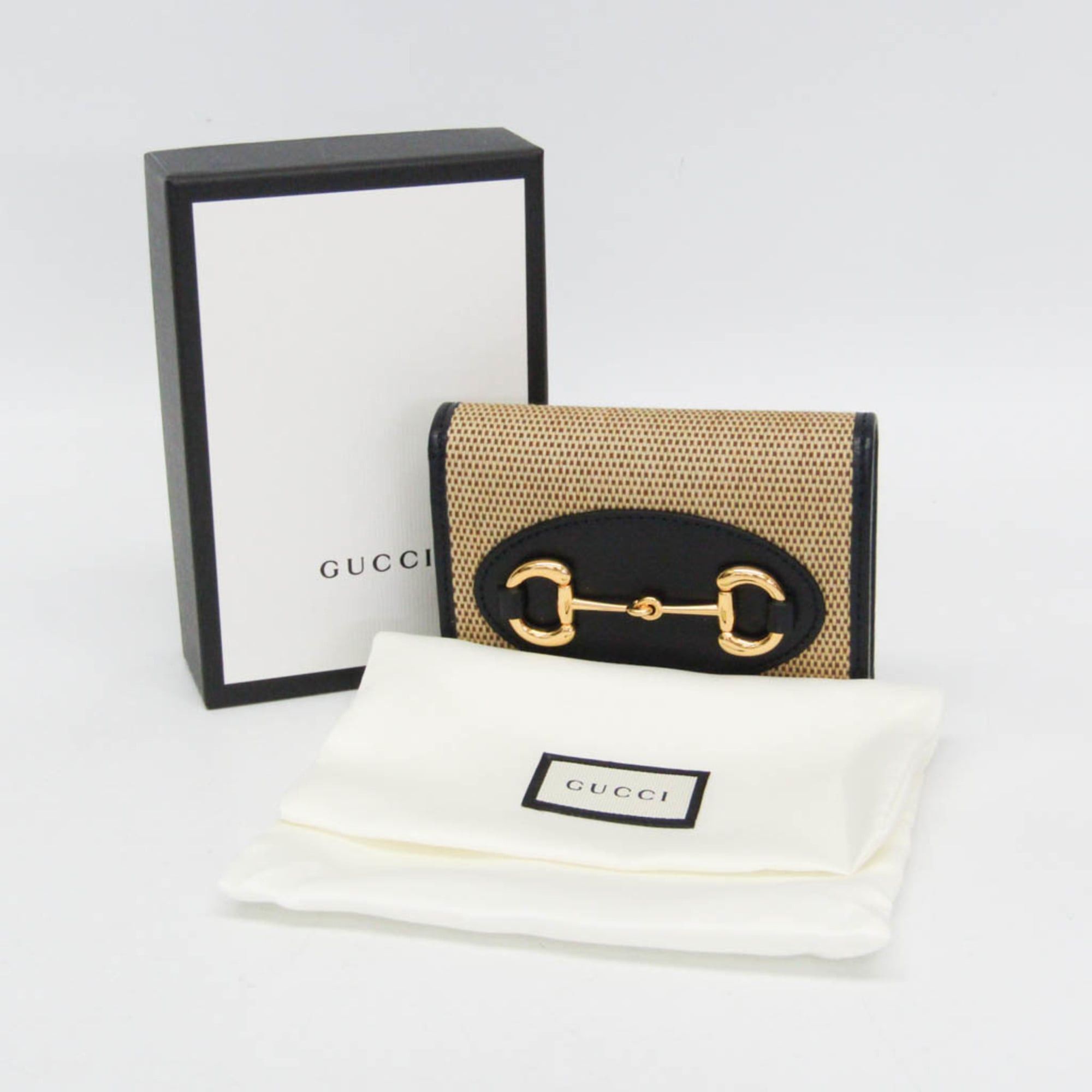 Gucci Gucci Horsebit 1955 Mini Wallet 621887 Women's Canvas,Leather Wallet (bi-fold) Beige,Black Size ONE SIZE - 2 Thumbnail