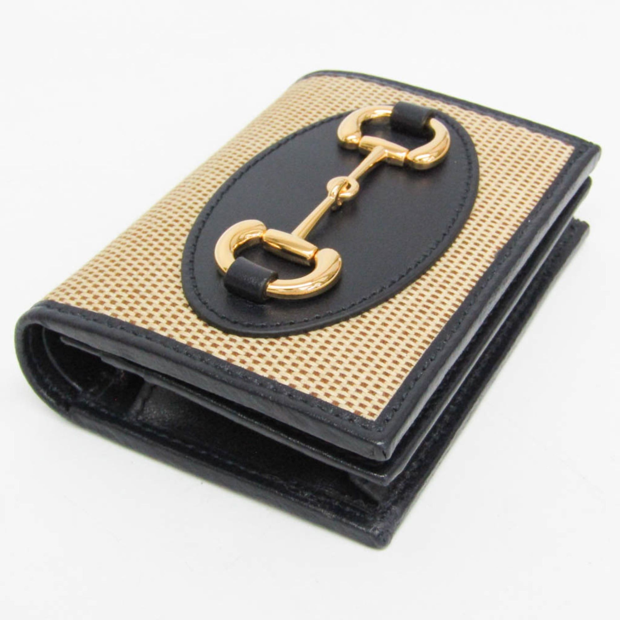 Gucci Gucci Horsebit 1955 Mini Wallet 621887 Women's Canvas,Leather Wallet (bi-fold) Beige,Black Size ONE SIZE - 7 Thumbnail