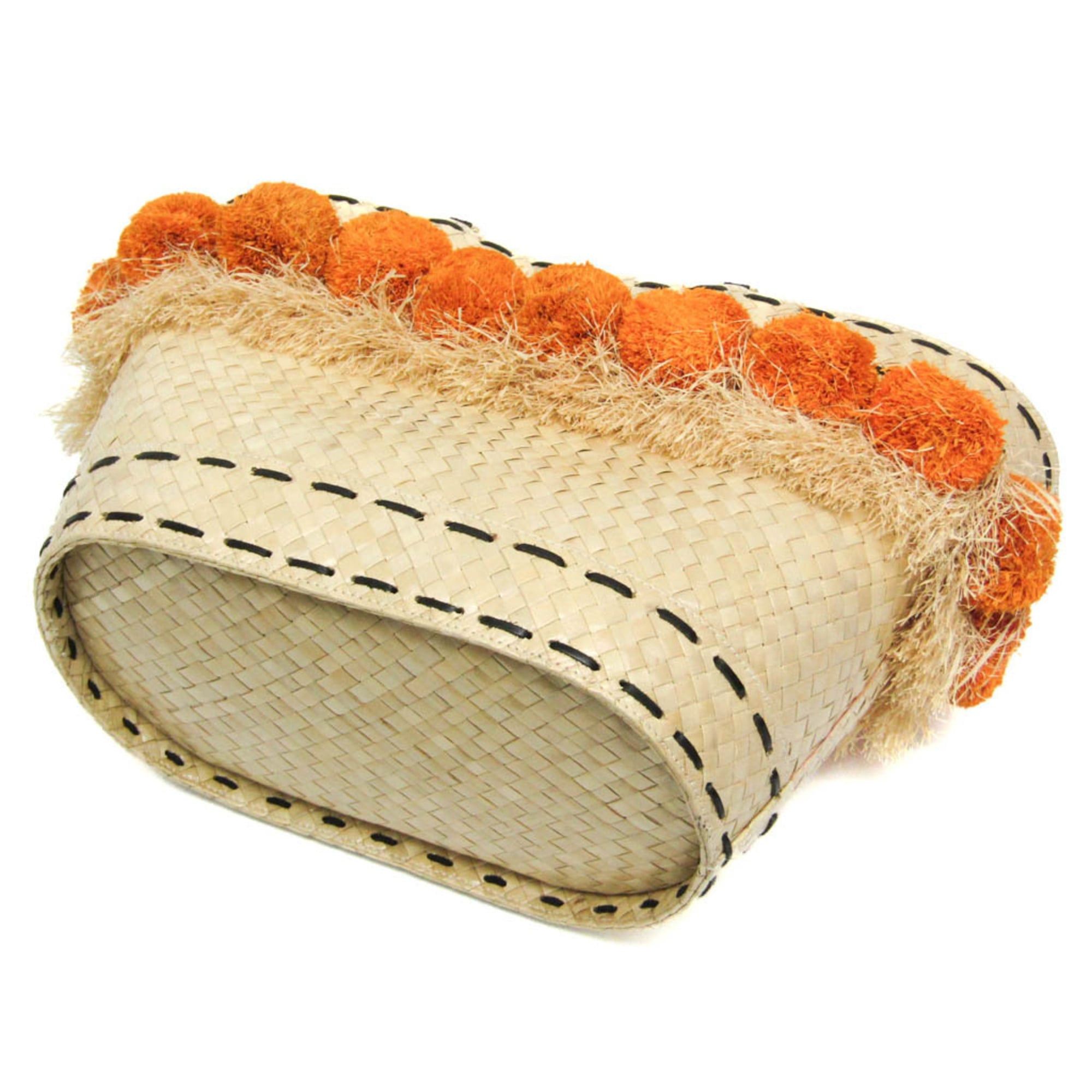 Tory Burch Tory Burch Pom Pom Beach Basket Bag Women's Straw,Rattan Basket,Tote Bag Light Beige,Orange Size ONE SIZE - 2 Thumbnail
