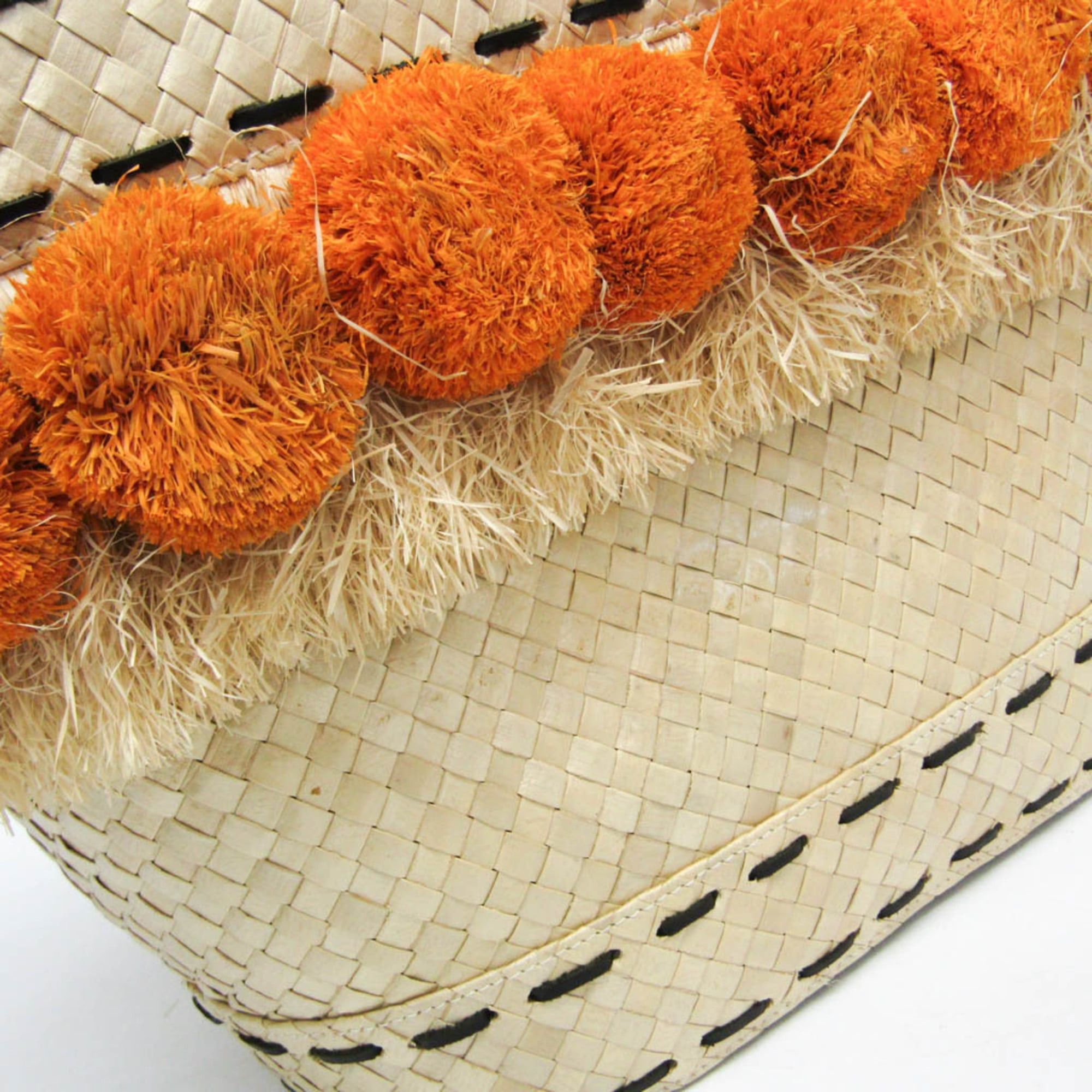 Tory Burch Tory Burch Pom Pom Beach Basket Bag Women's Straw,Rattan Basket,Tote Bag Light Beige,Orange Size ONE SIZE - 11 Thumbnail