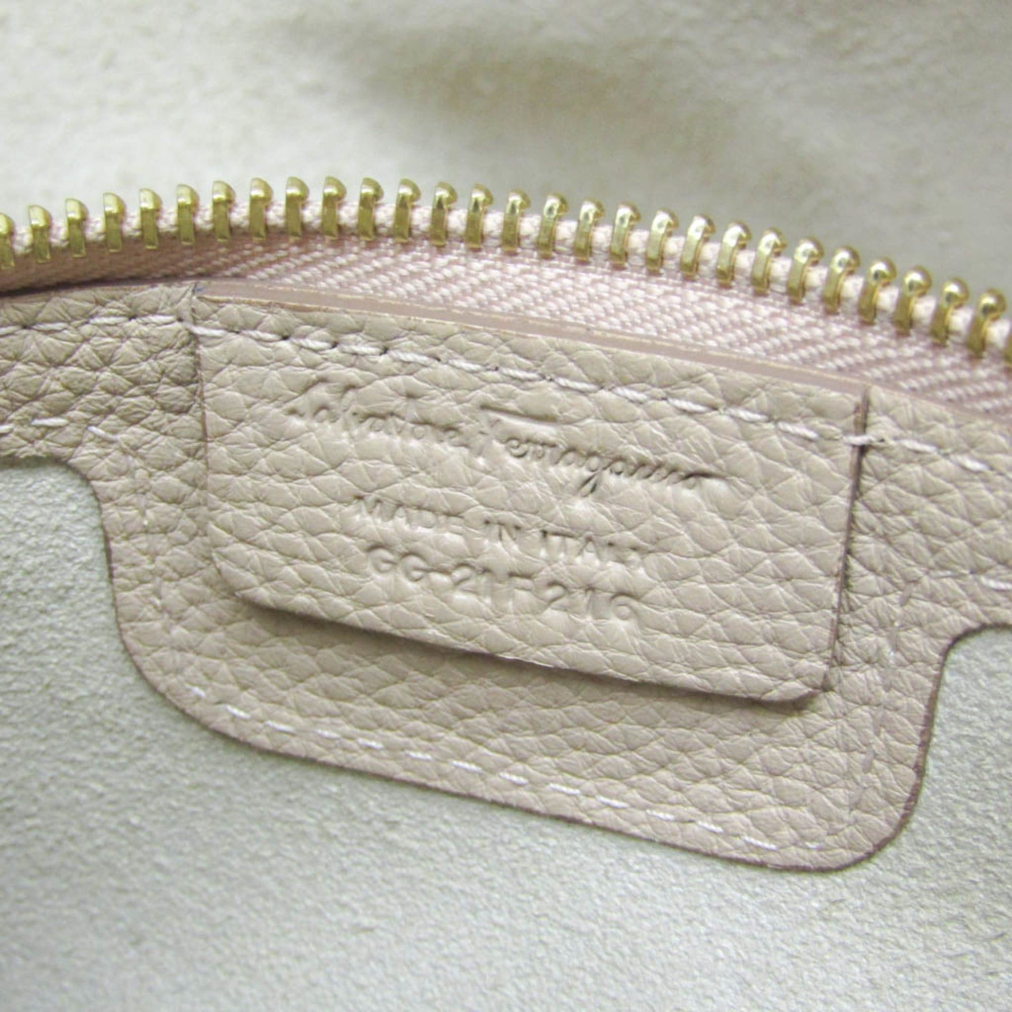Salvatore Ferragamo Salvatore Ferragamo Gancini GG-21 F216 Women's Leather Tote Bag Light Beige Size ONE SIZE - 19 Thumbnail