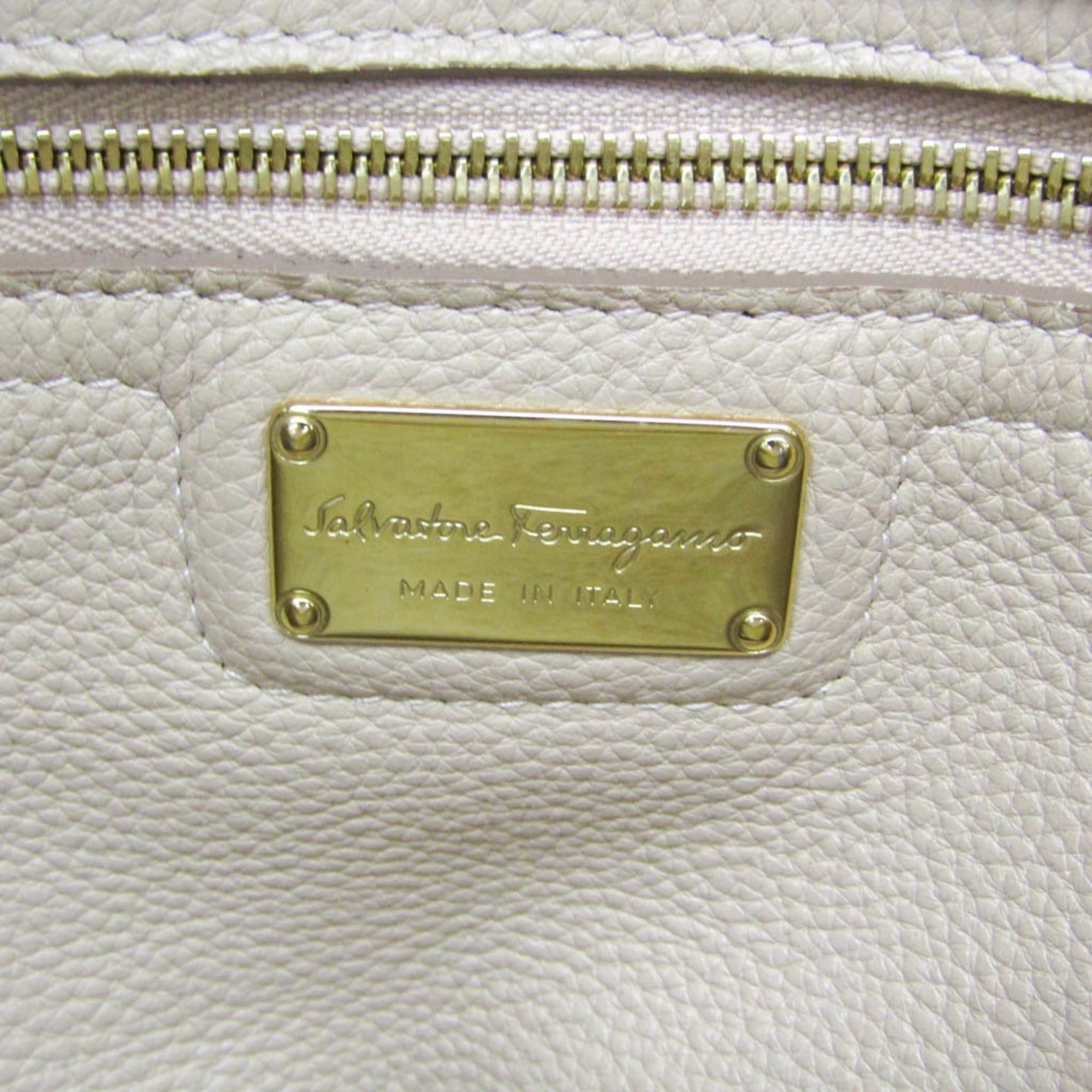 Salvatore Ferragamo Salvatore Ferragamo Gancini GG-21 F216 Women's Leather Tote Bag Light Beige Size ONE SIZE - 18 Thumbnail
