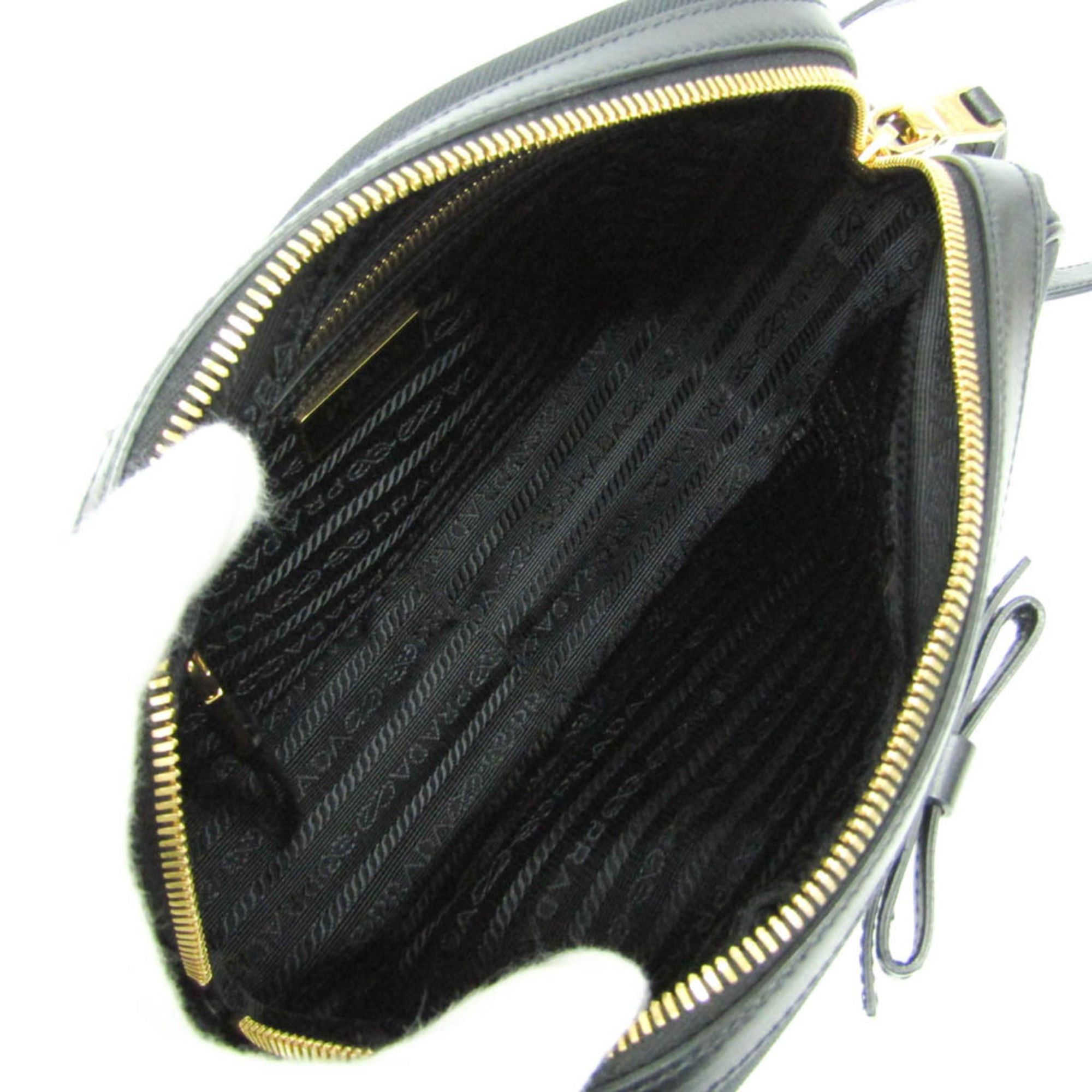 Prada Prada LOGO JACQUARD 1BH089 Women's Jacquard,Leather Shoulder Bag Black Size ONE SIZE - 4 Thumbnail
