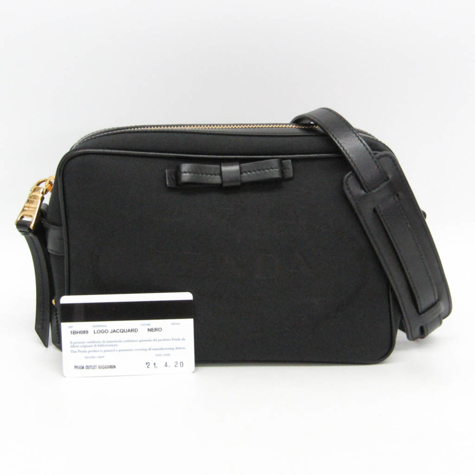 Prada Prada LOGO JACQUARD 1BH089 Women's Jacquard,Leather Shoulder Bag Black Size ONE SIZE - 2 Thumbnail