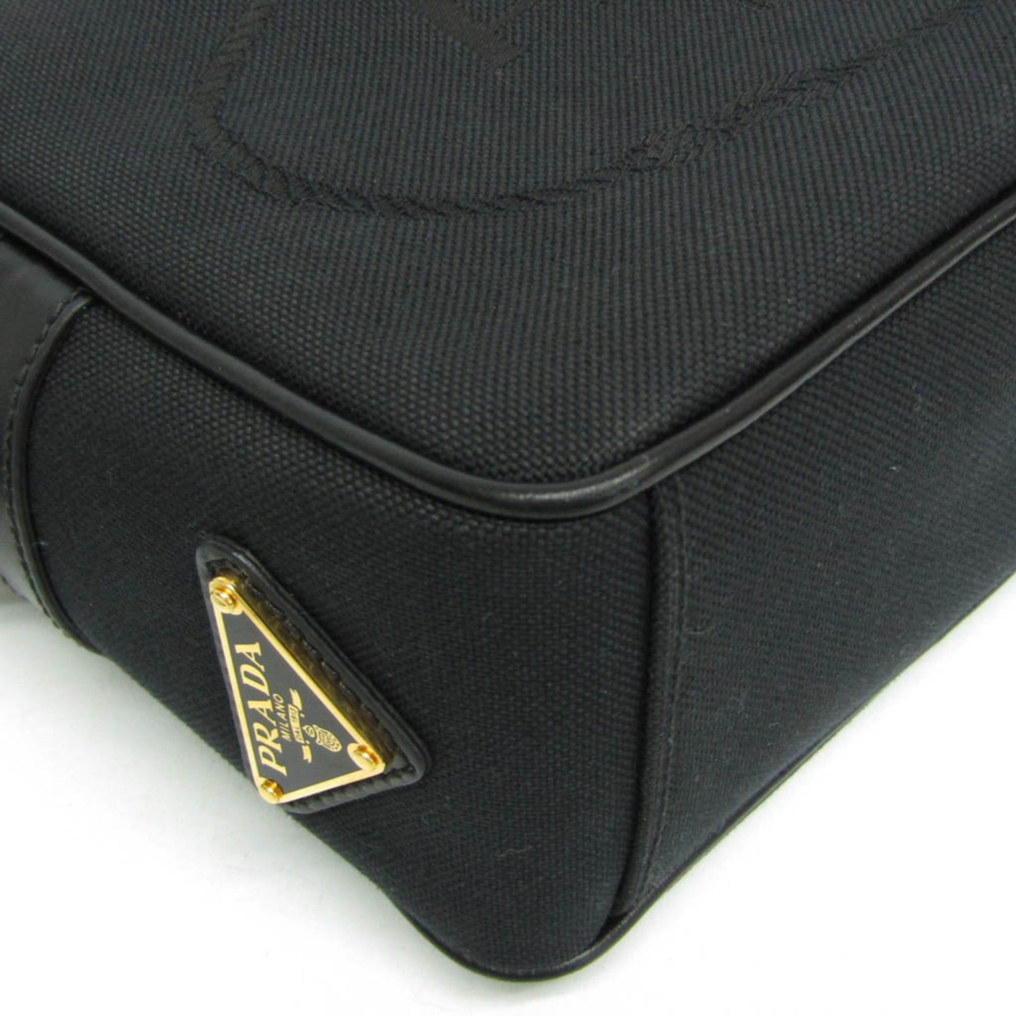 Prada Prada LOGO JACQUARD 1BH089 Women's Jacquard,Leather Shoulder Bag Black Size ONE SIZE - 7 Thumbnail