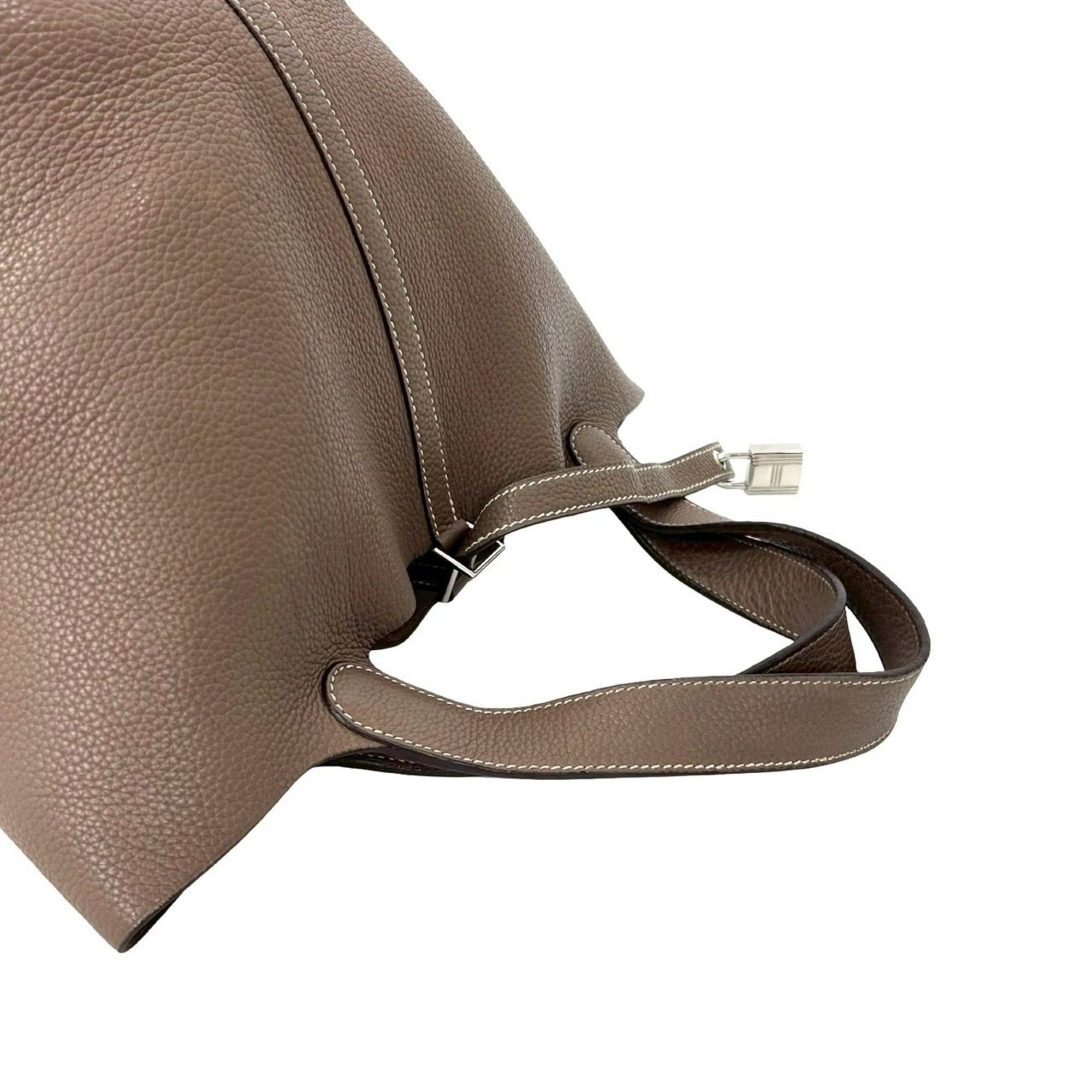 Hermes HERMES Picotin Lock MM Taurillon Clemence Leather Handbag Mini Tote Bag Etoupe 03988 Size ONE SIZE - 4 Thumbnail