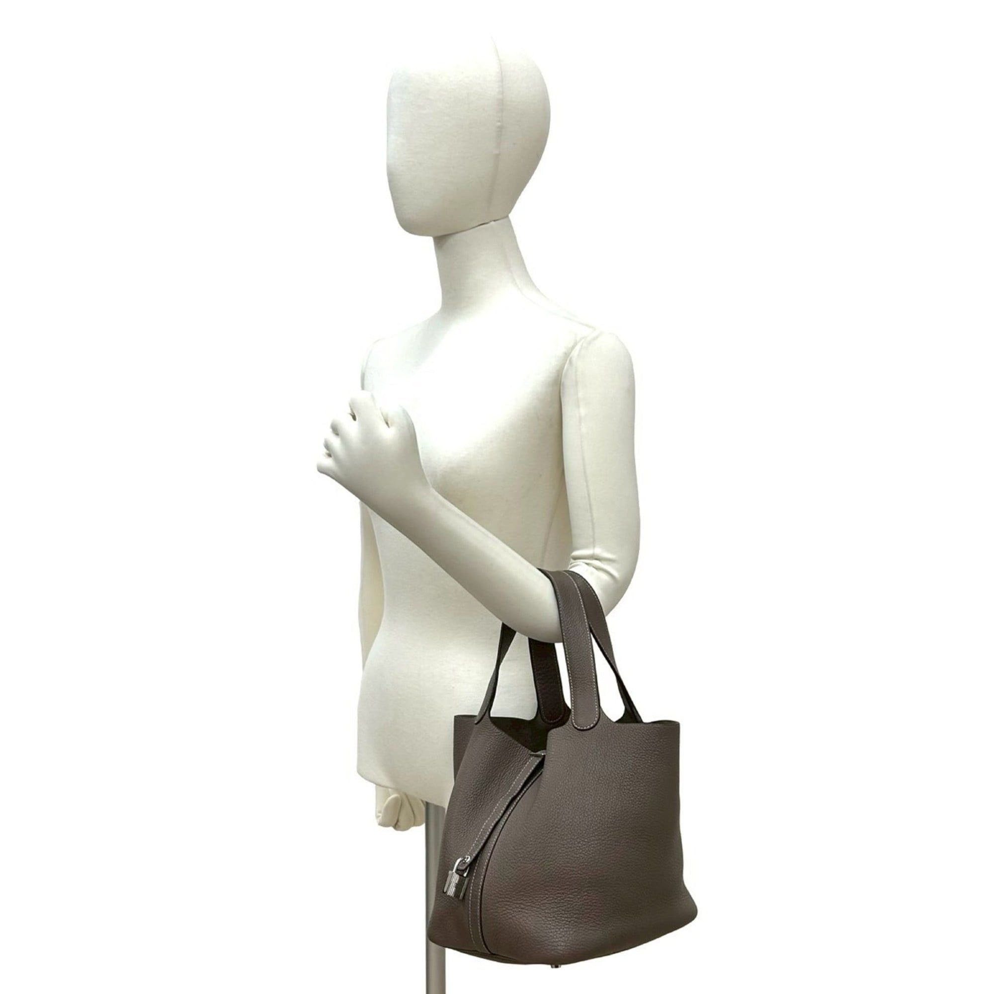 Hermes HERMES Picotin Lock MM Taurillon Clemence Leather Handbag Mini Tote Bag Etoupe 03988 Size ONE SIZE - 2 Thumbnail
