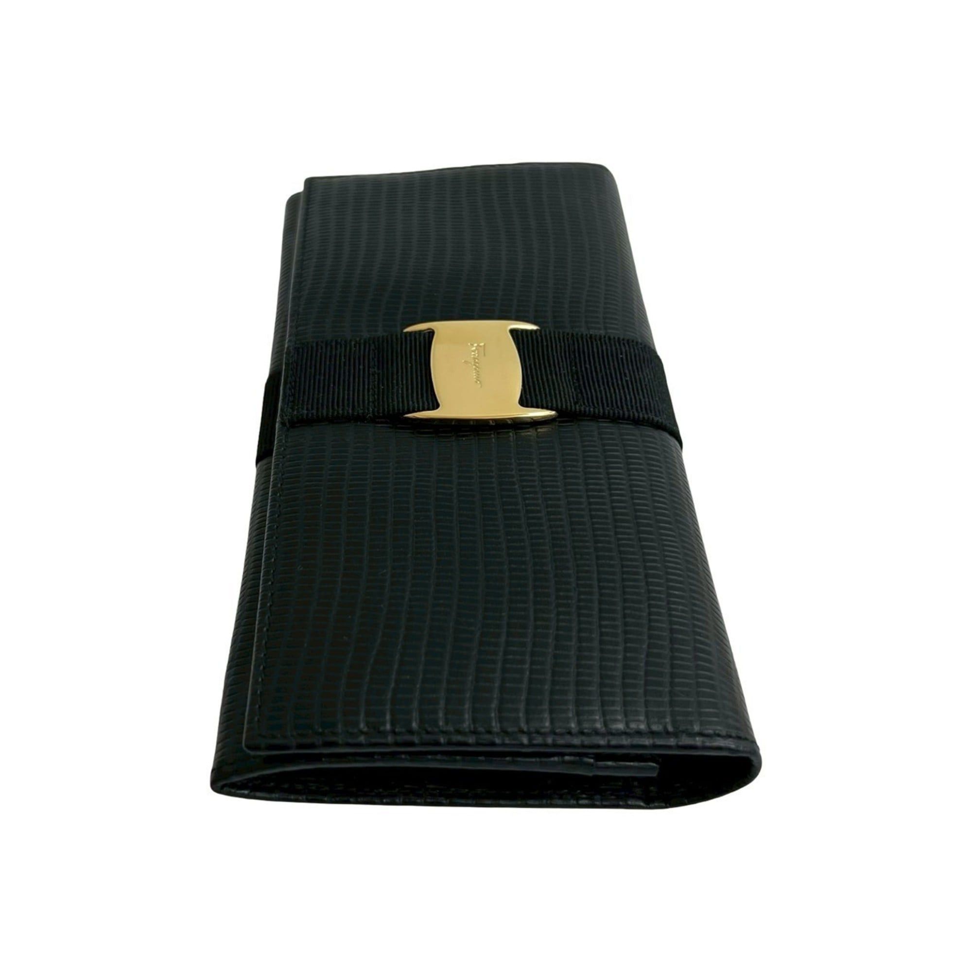 Salvatore Ferragamo Salvatore Ferragamo Vara Leather Bi-fold Long Wallet, Black, 84401 Size ONE SIZE - 4 Thumbnail