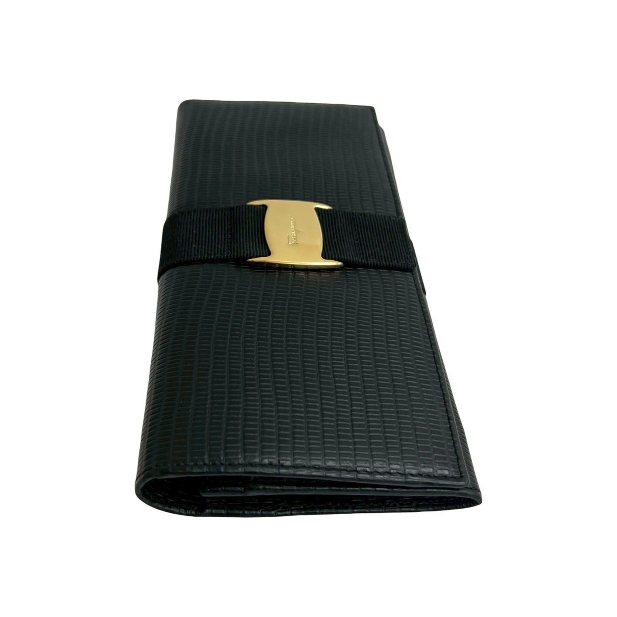 Salvatore Ferragamo Salvatore Ferragamo Vara Leather Bi-fold Long Wallet, Black, 84401 Size ONE SIZE - 5 Thumbnail