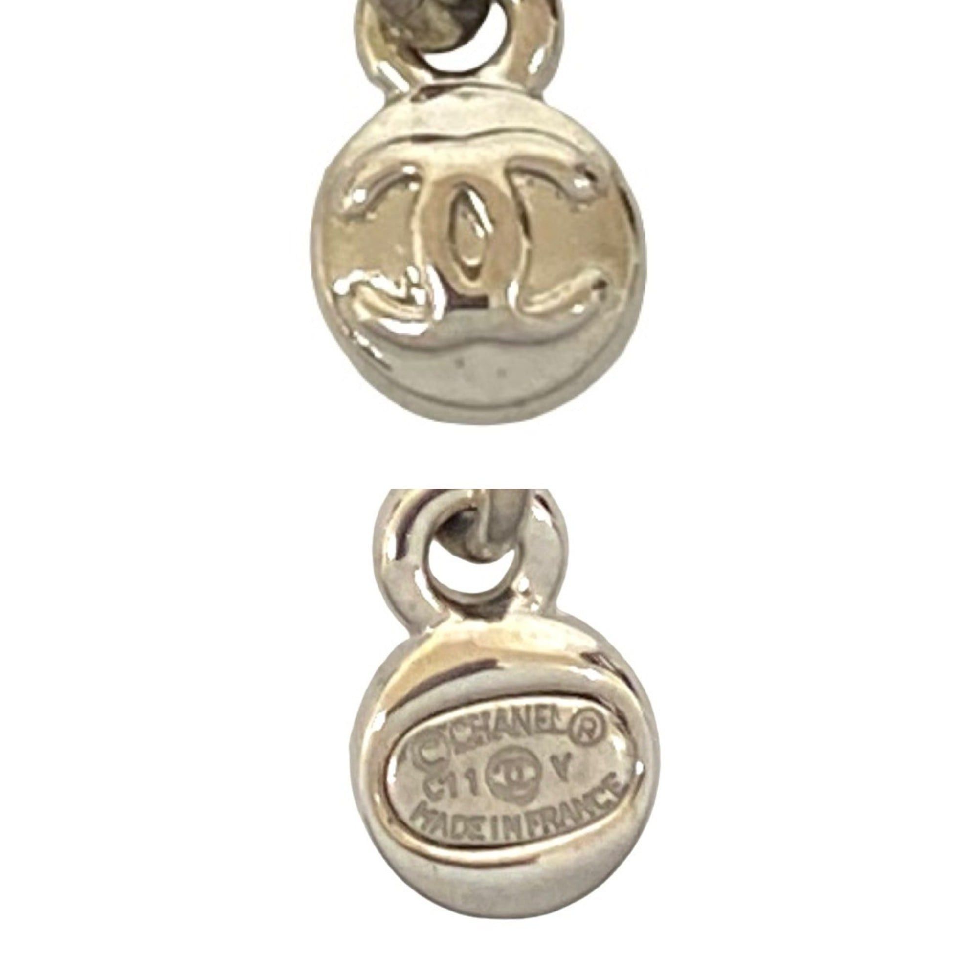 Chanel CHANEL Coco Mark Motif Plated Rhinestone Necklace Pendant, Silver, 78936 Size ONE SIZE - 3 Thumbnail