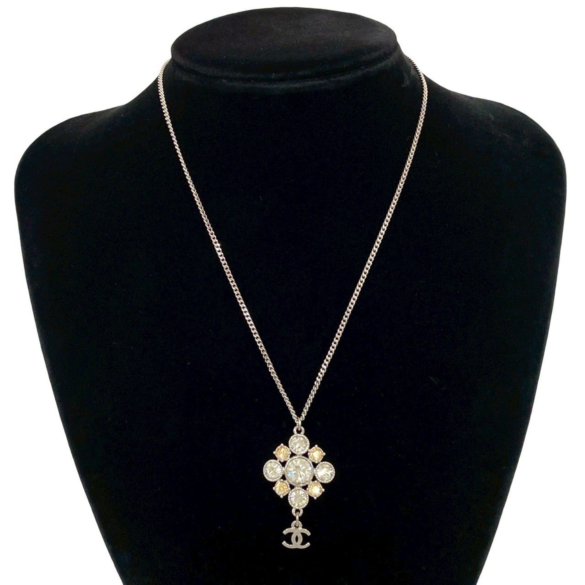 Chanel CHANEL Coco Mark Motif Plated Rhinestone Necklace Pendant, Silver, 78936 Size ONE SIZE - 2 Thumbnail