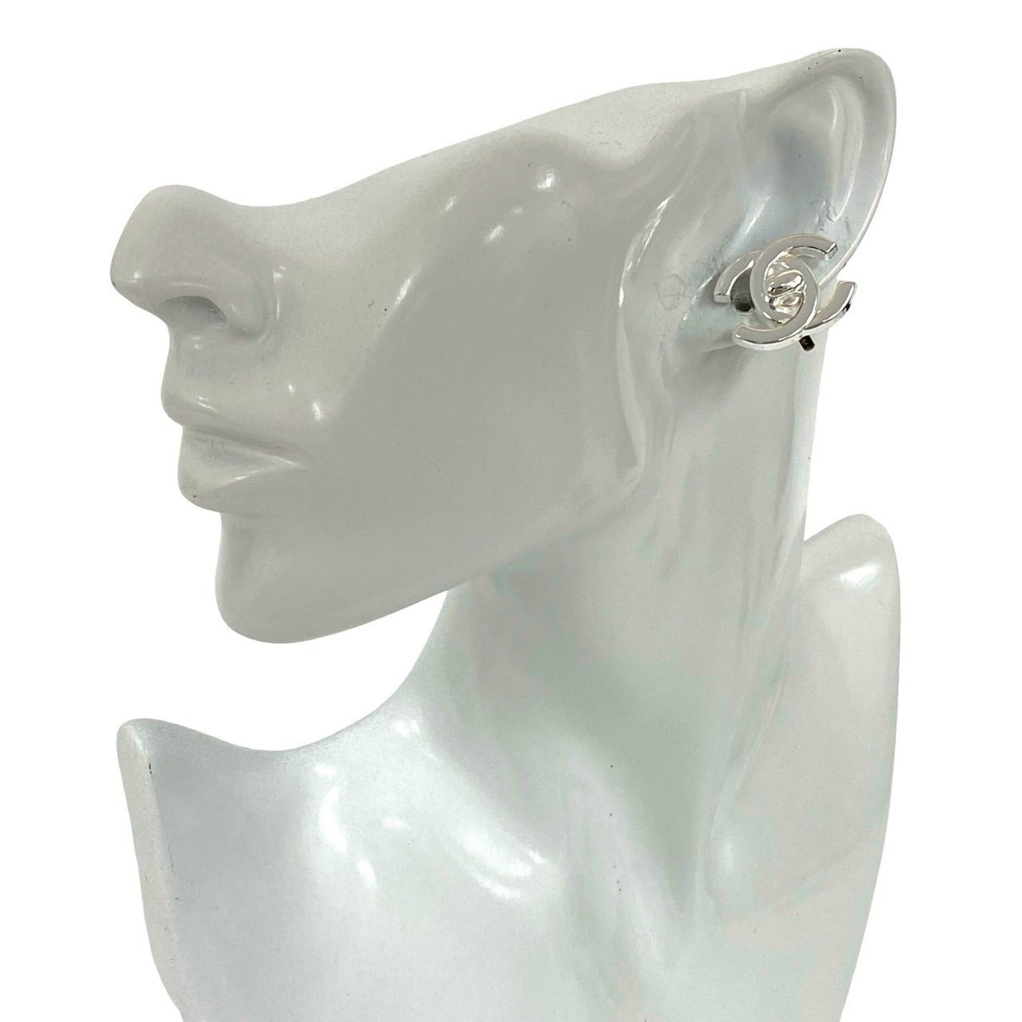 Chanel CHANEL Coco Mark Turnlock Motif Plated Earrings, Silver, 55467 Size ONE SIZE - 2 Thumbnail