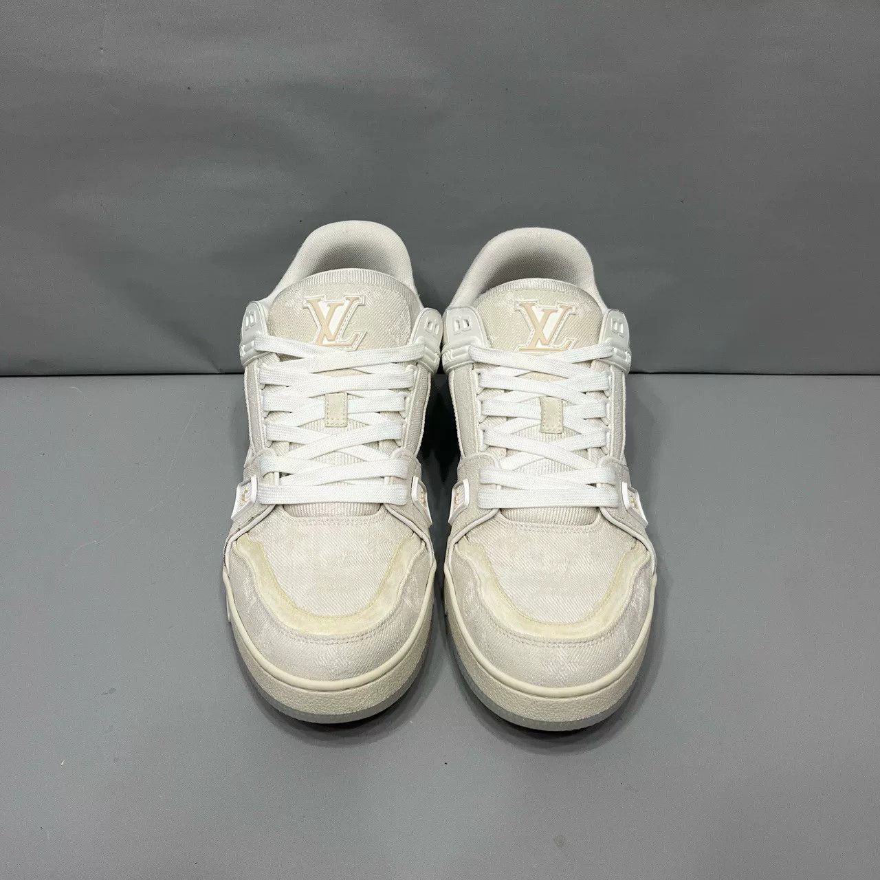 Louis Vuitton Lv-trainer White Silk Denim Sneakers Size US 10.5 / EU 43-44 - 2 Thumbnail