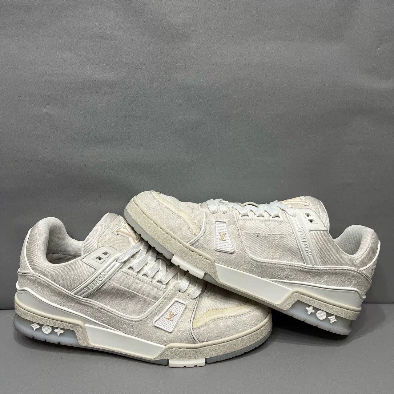 Louis Vuitton Lv-trainer White Silk Denim Sneakers Size US 10.5 / EU 43-44 - 3 Thumbnail
