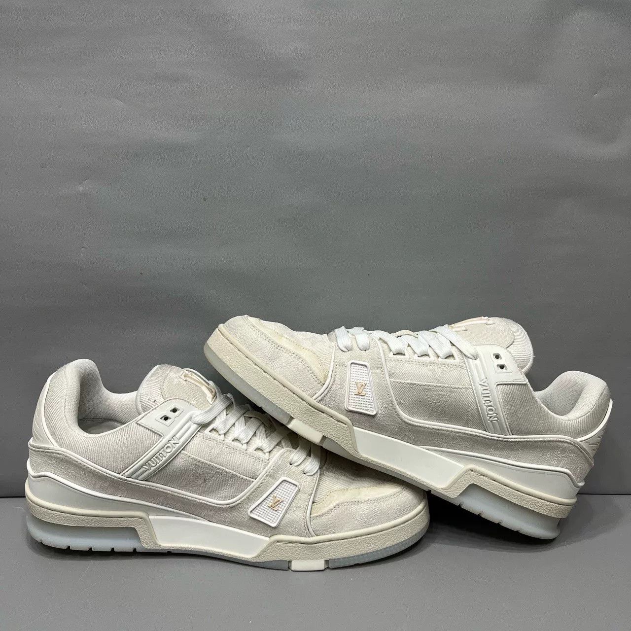 Louis Vuitton Lv-trainer White Silk Denim Sneakers Size US 10.5 / EU 43-44 - 4 Thumbnail