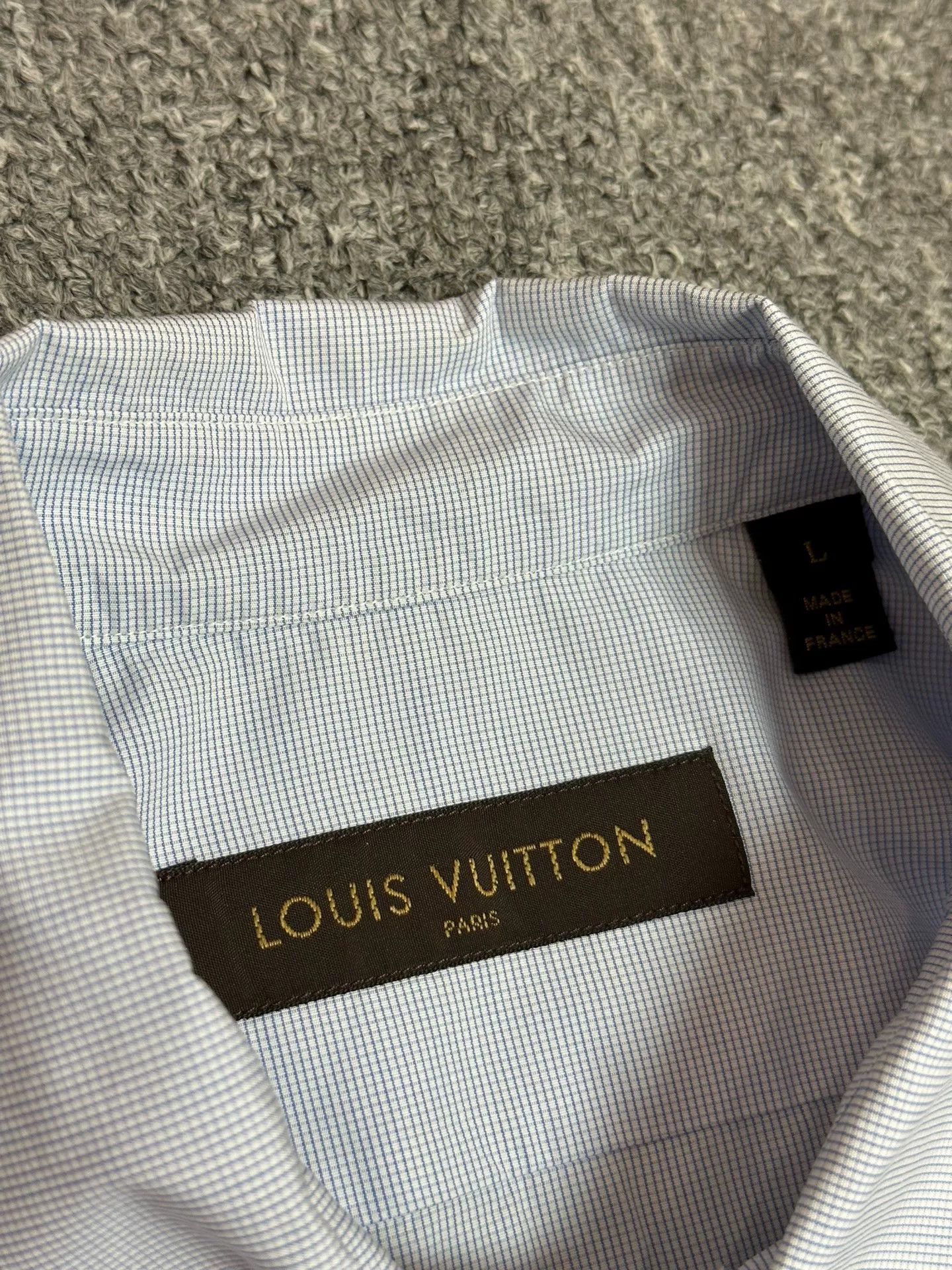 Louis Vuitton Louis Vuitton Light Blue Check Embroidered Logo Shirt Size US L / EU 52-54 / 3 - 3 Thumbnail