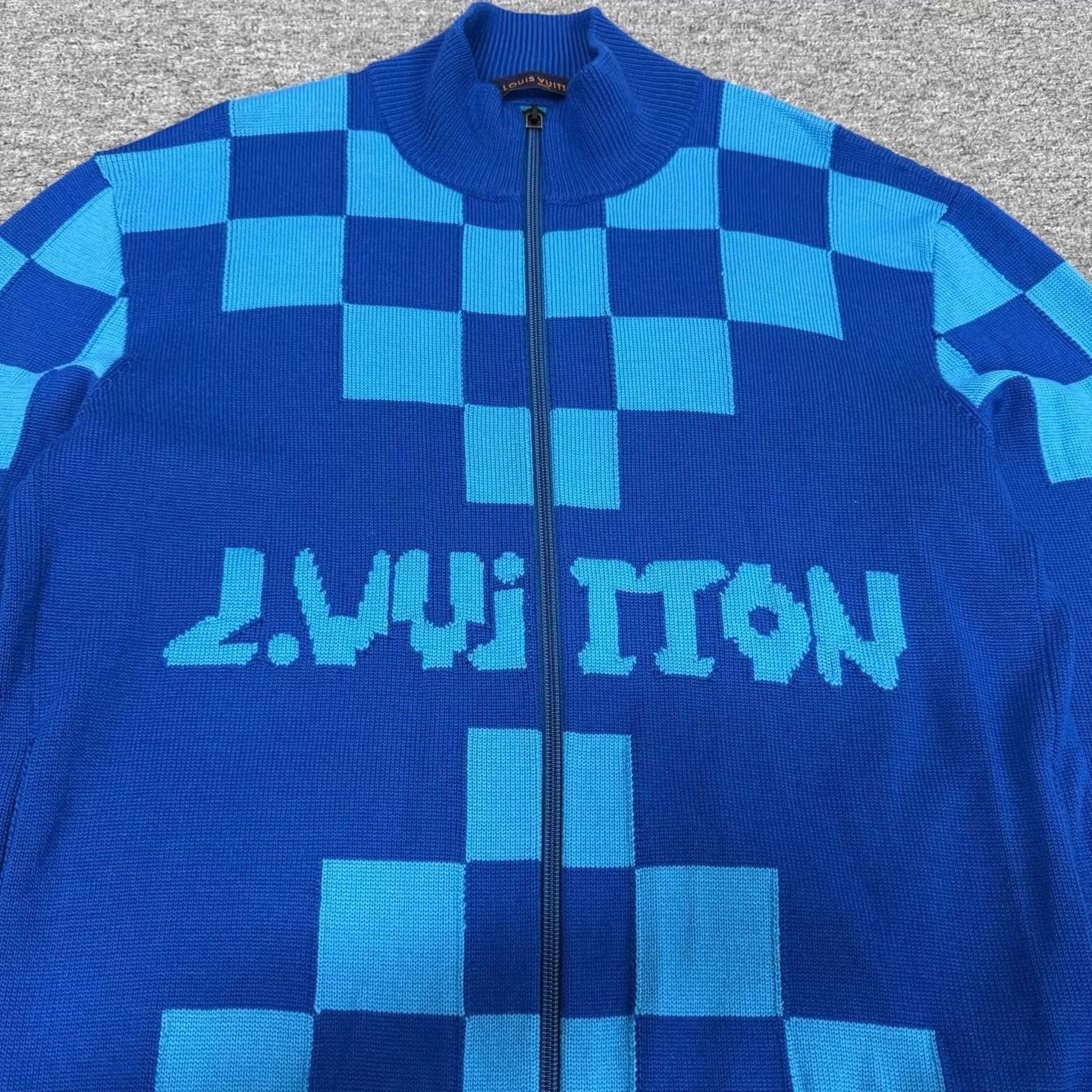 Louis Vuitton Blue Checkered Zip-Up Knit Sweater Size US XL / EU 56 / 4 - 3 Thumbnail