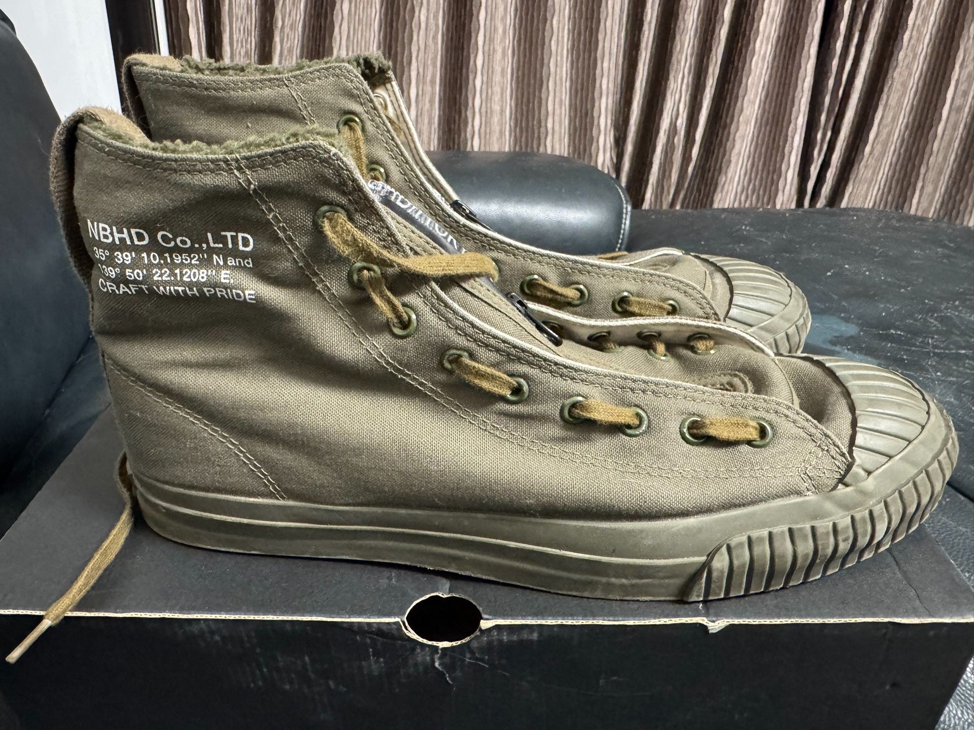 Neighborhood Neighborhood G.R-Hi Olive Drab Plush Canvas Shoes Size US 12 / EU 45 - 2 Thumbnail