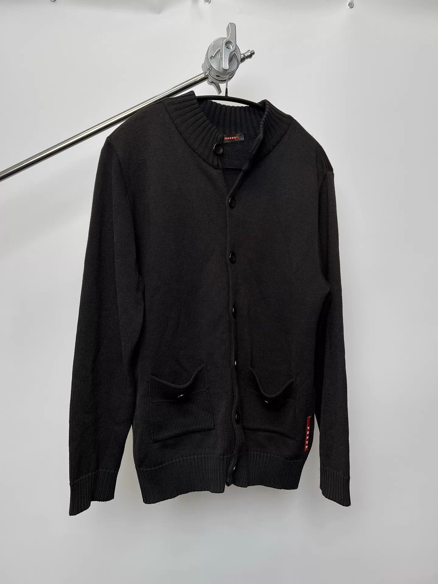 Prada Black Button-Front Knit Cardigan with Pockets Size US L / EU 52-54 / 3 - 2 Thumbnail