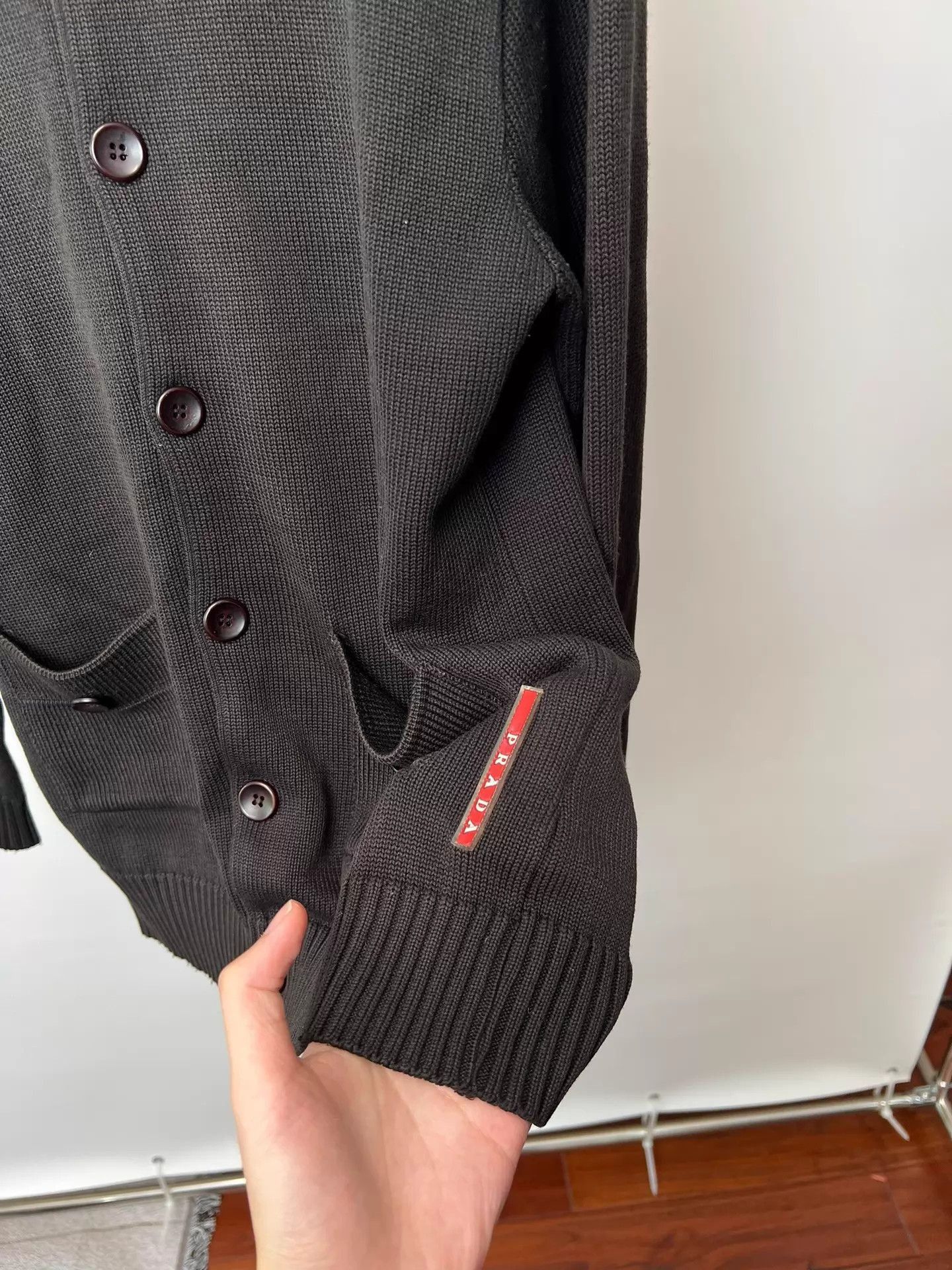 Prada Black Button-Front Knit Cardigan with Pockets Size US L / EU 52-54 / 3 - 4 Thumbnail