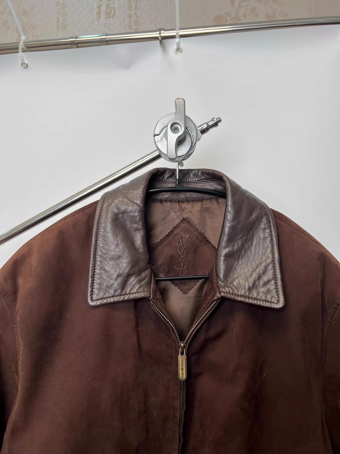 Yves Saint Laurent Brown Leather Collar Zip-Up Jacket Size L Size US L / EU 52-54 / 3 - 3 Thumbnail