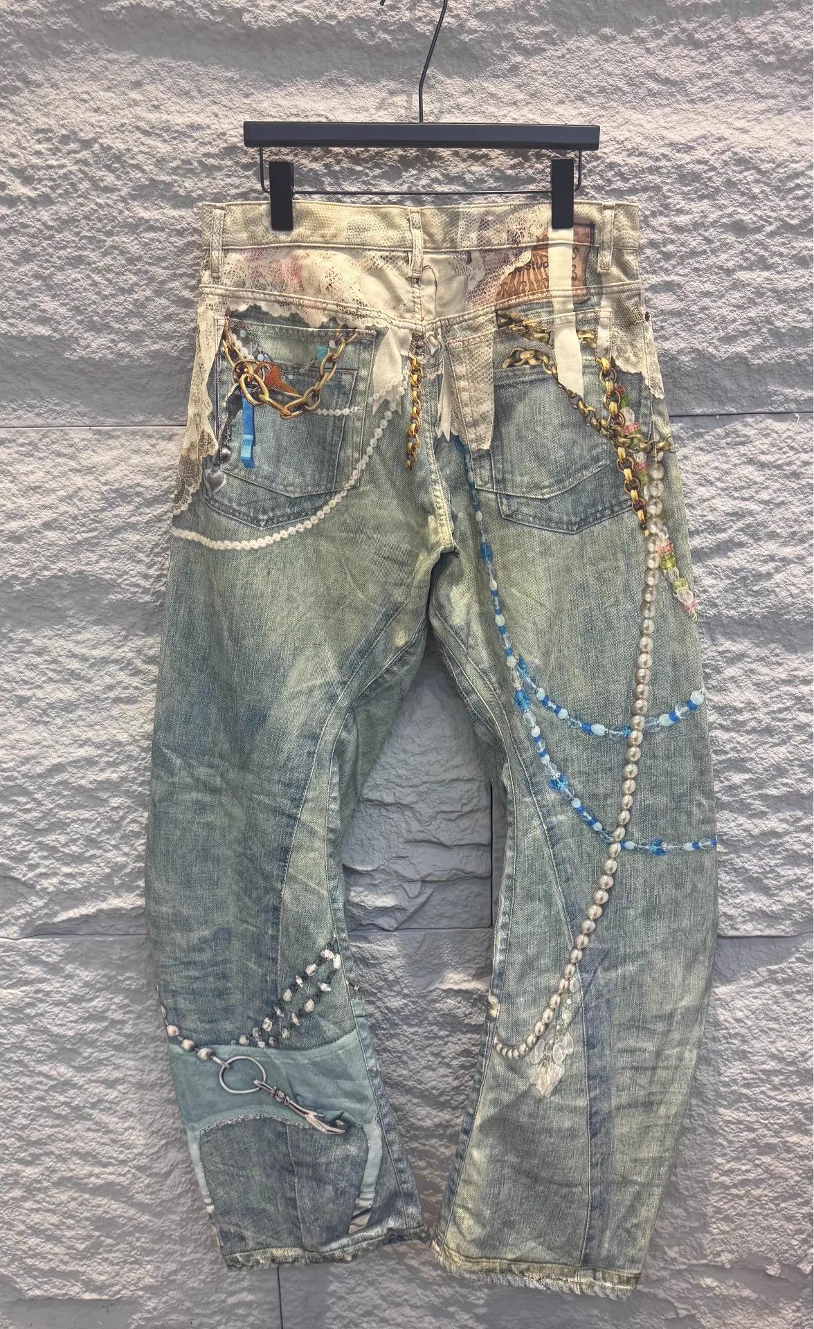 Acne Studios Blue Denim Jeans with Lace and Bead Embellishments Size US 32 / EU 48 - 2 Thumbnail