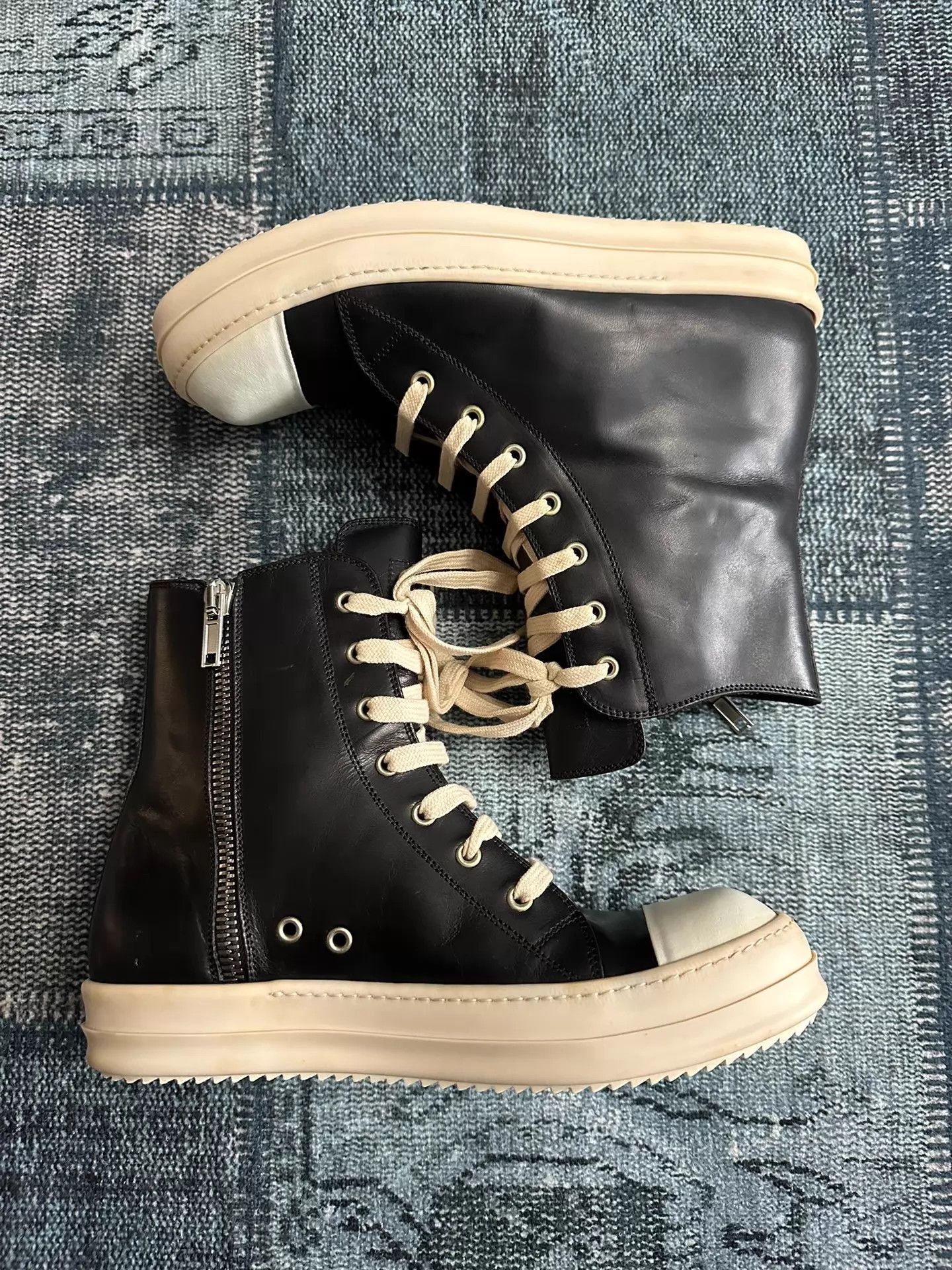 Rick Owens Black High-Top Leather Sneakers Size 9 Size US 9 / EU 42 - 2 Thumbnail