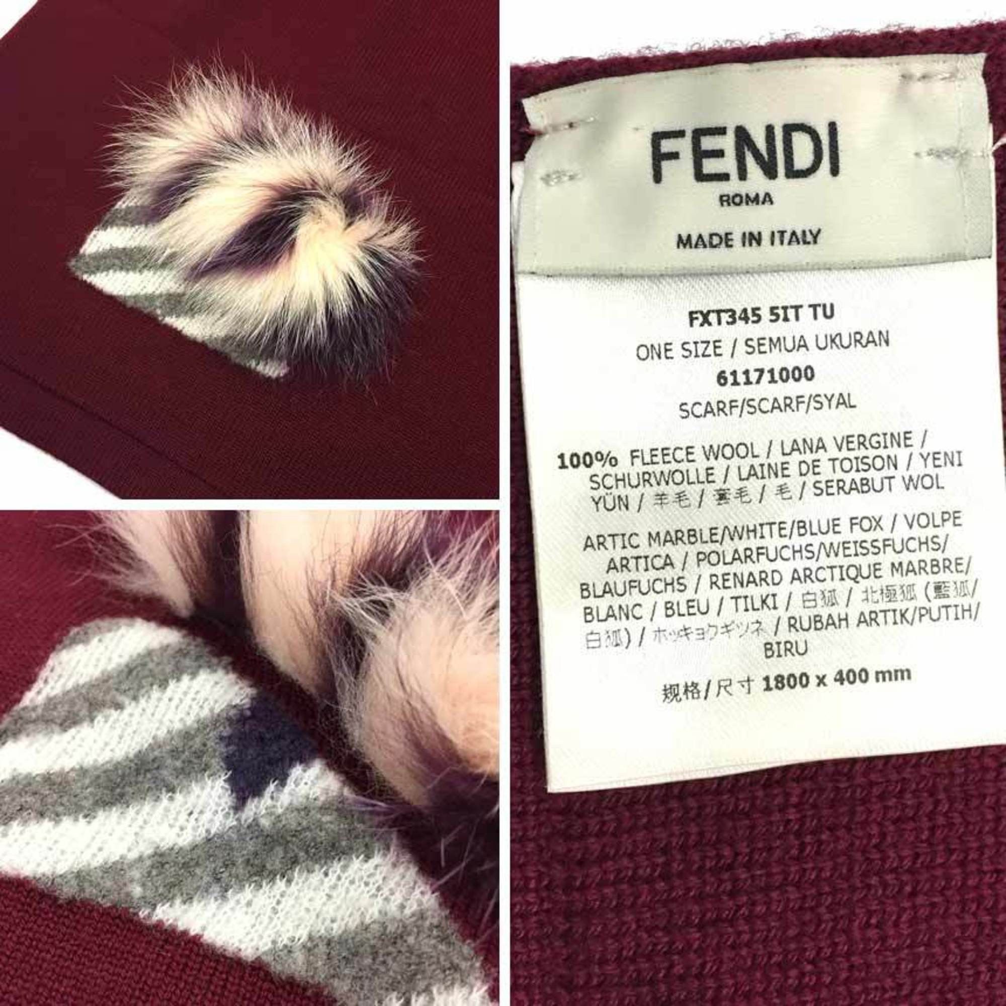 Fendi Fendi Monster Scarf/Shawl, Bordeaux, 100% Wool Size ONE SIZE - 3 Thumbnail