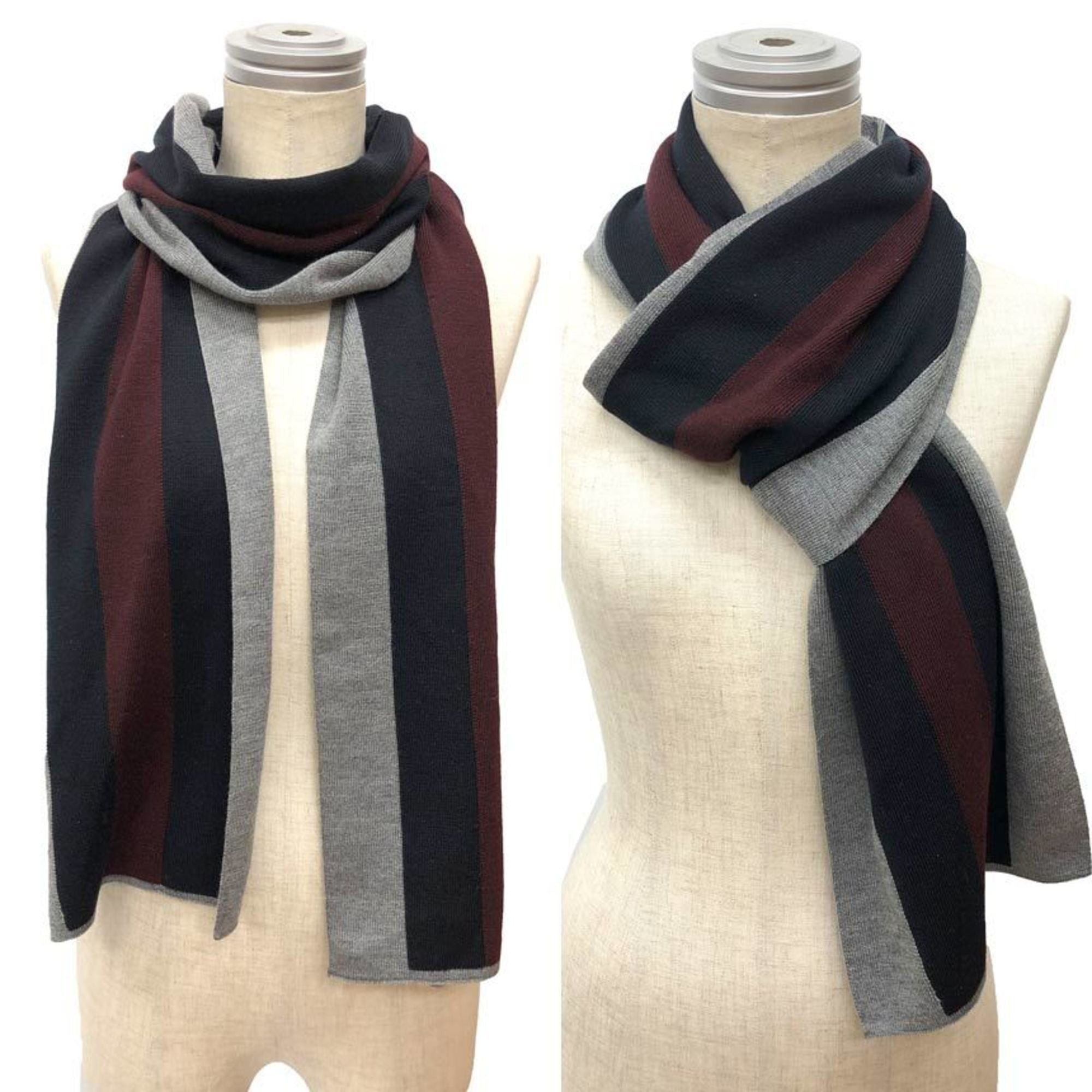 Gucci GUCCI scarf, Sherry Line, cashmere blend, gray x navy burgundy. Size ONE SIZE - 2 Thumbnail