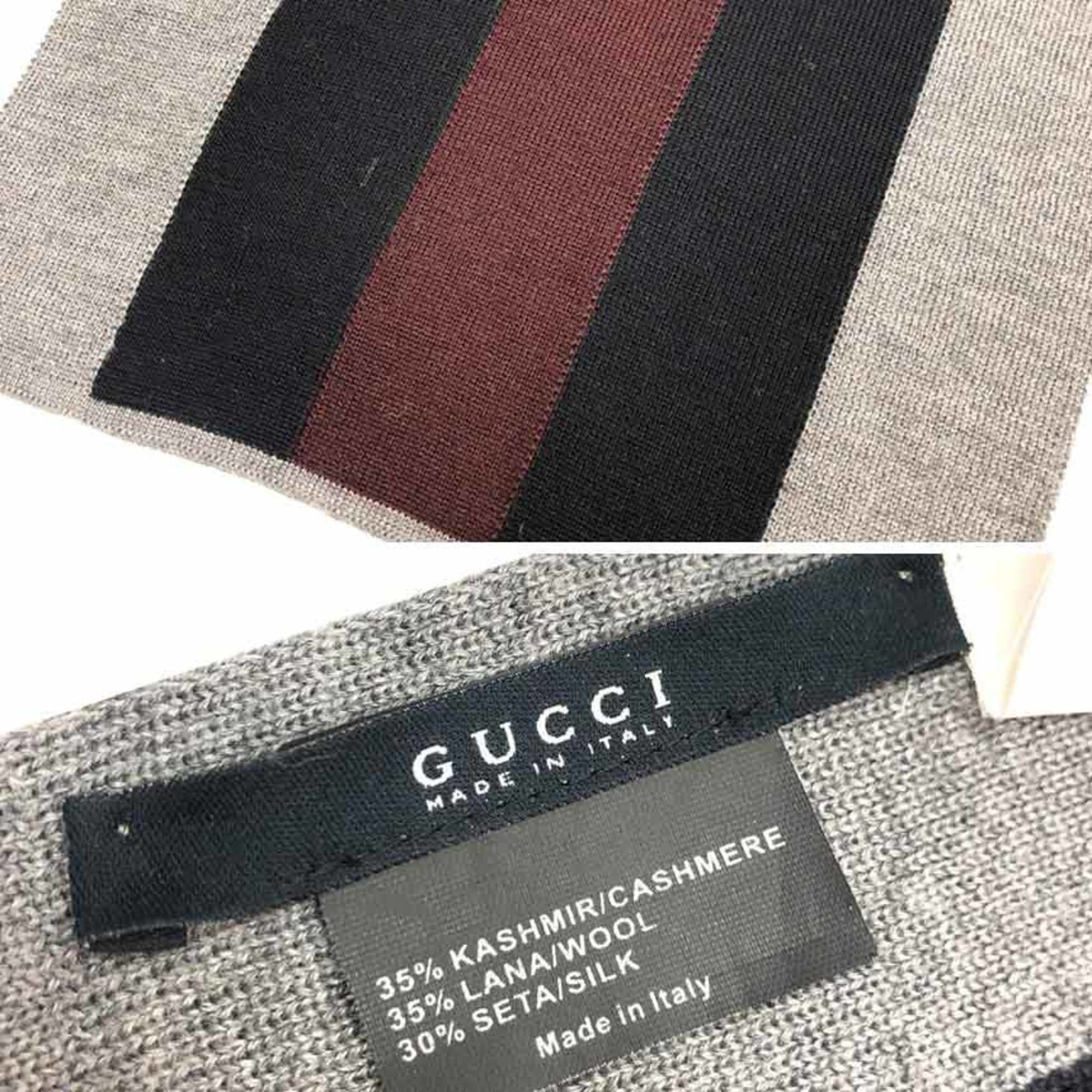 Gucci GUCCI scarf, Sherry Line, cashmere blend, gray x navy burgundy. Size ONE SIZE - 3 Thumbnail
