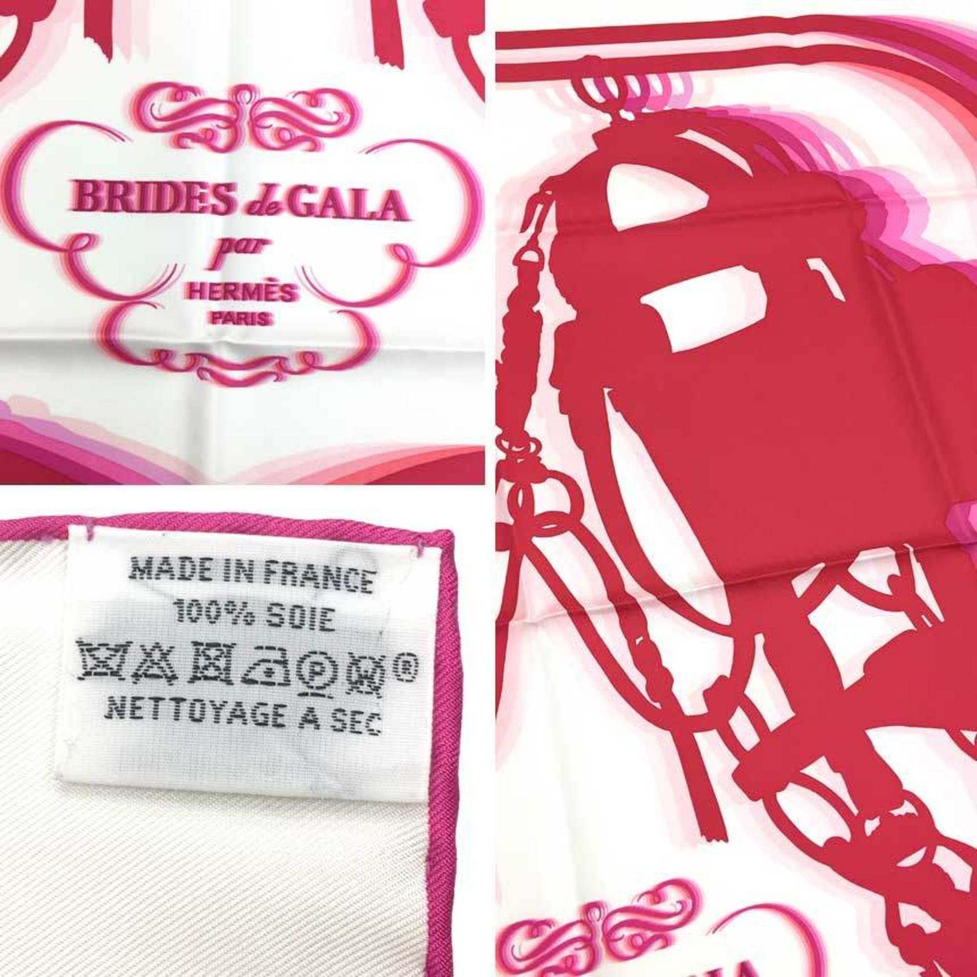 Hermes HERMES scarf/muffler, Carre 90, Brides de Gala Shadow (ceremonial horse bridle), white x pink, 100% silk. Size ONE SIZE - 2 Thumbnail