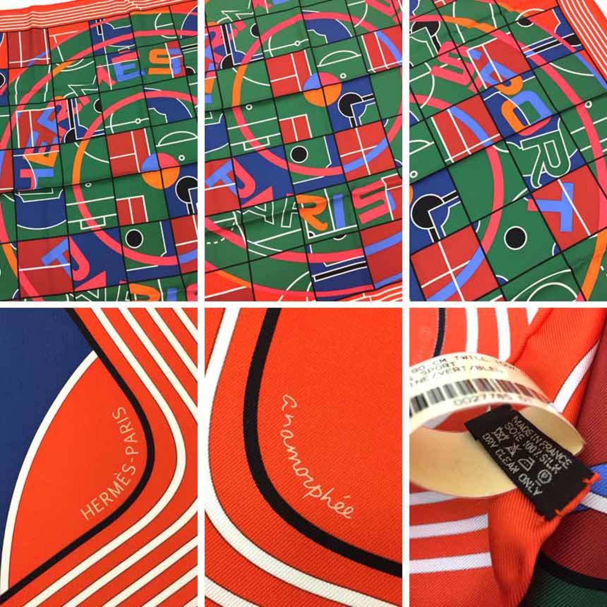 Hermes HERMES scarf/muffler, Carre 90, SPORT, CAPUCINE/VERT/BLEU, 100% silk. Size ONE SIZE - 2 Thumbnail