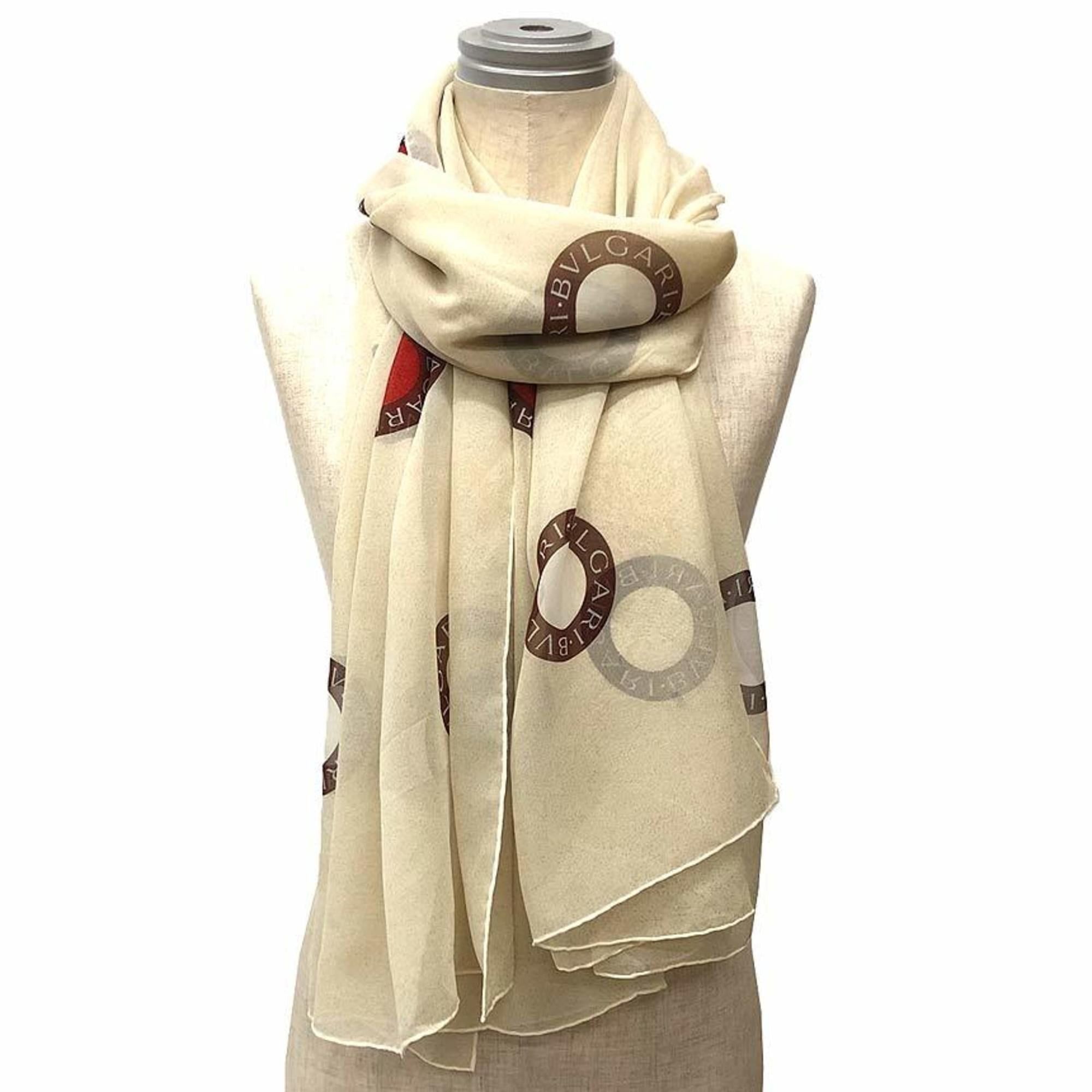 Bvlgari BVLGARI Silk Chiffon Scarf/Muffler/Stole - Beige x Red Size ONE SIZE - 2 Thumbnail