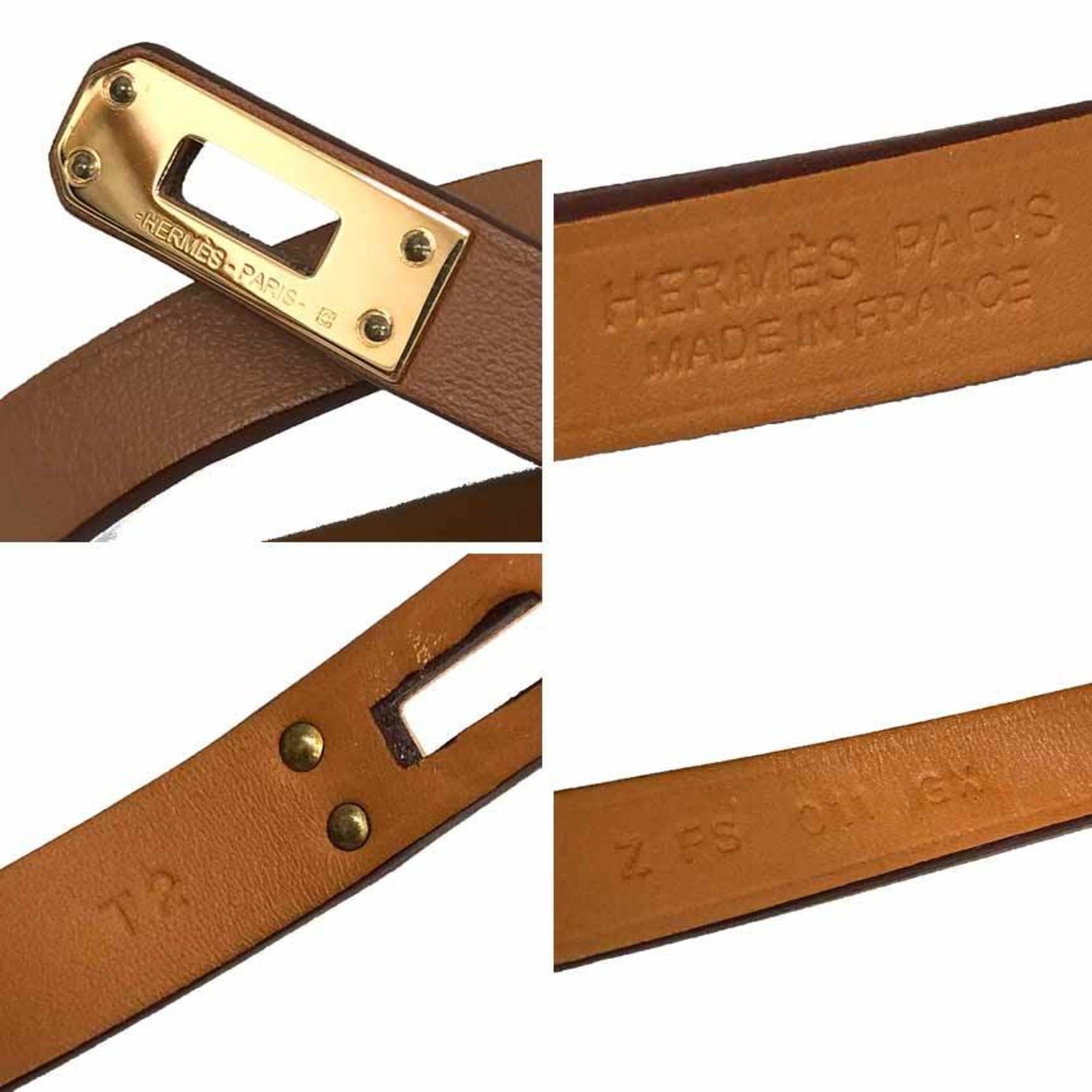Hermes Hermes leather bracelet, Mini Kelly Double Tour, T2 size, Veau Swift leather, camel x pink gold, Z stamp, double strand bracelet Size ONE SIZE - 3 Thumbnail