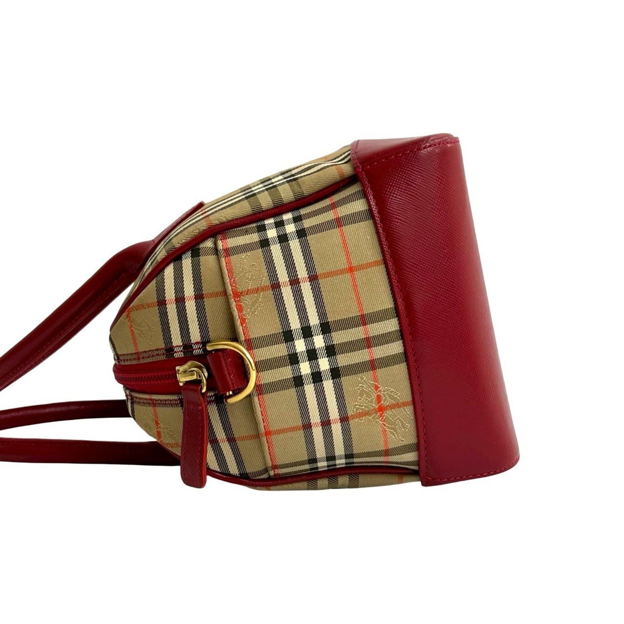 BURBERRY Nova Check Shadow Horse Canvas Leather 2-way Handbag 