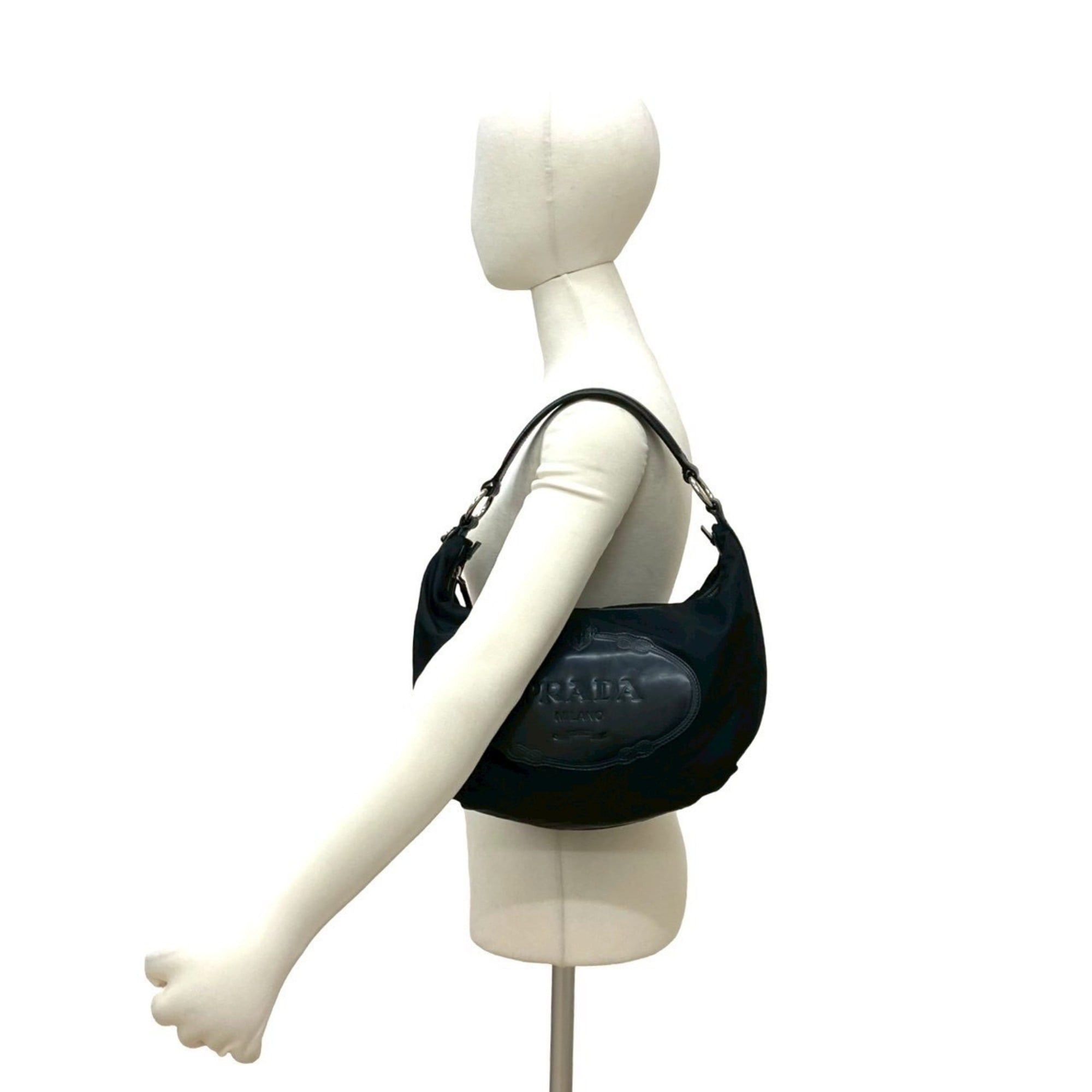 Prada PRADA (Prada) embossed nylon and leather semi-one shoulder bag/tote bag/handbag, black, 30567 Size ONE SIZE - 2 Thumbnail