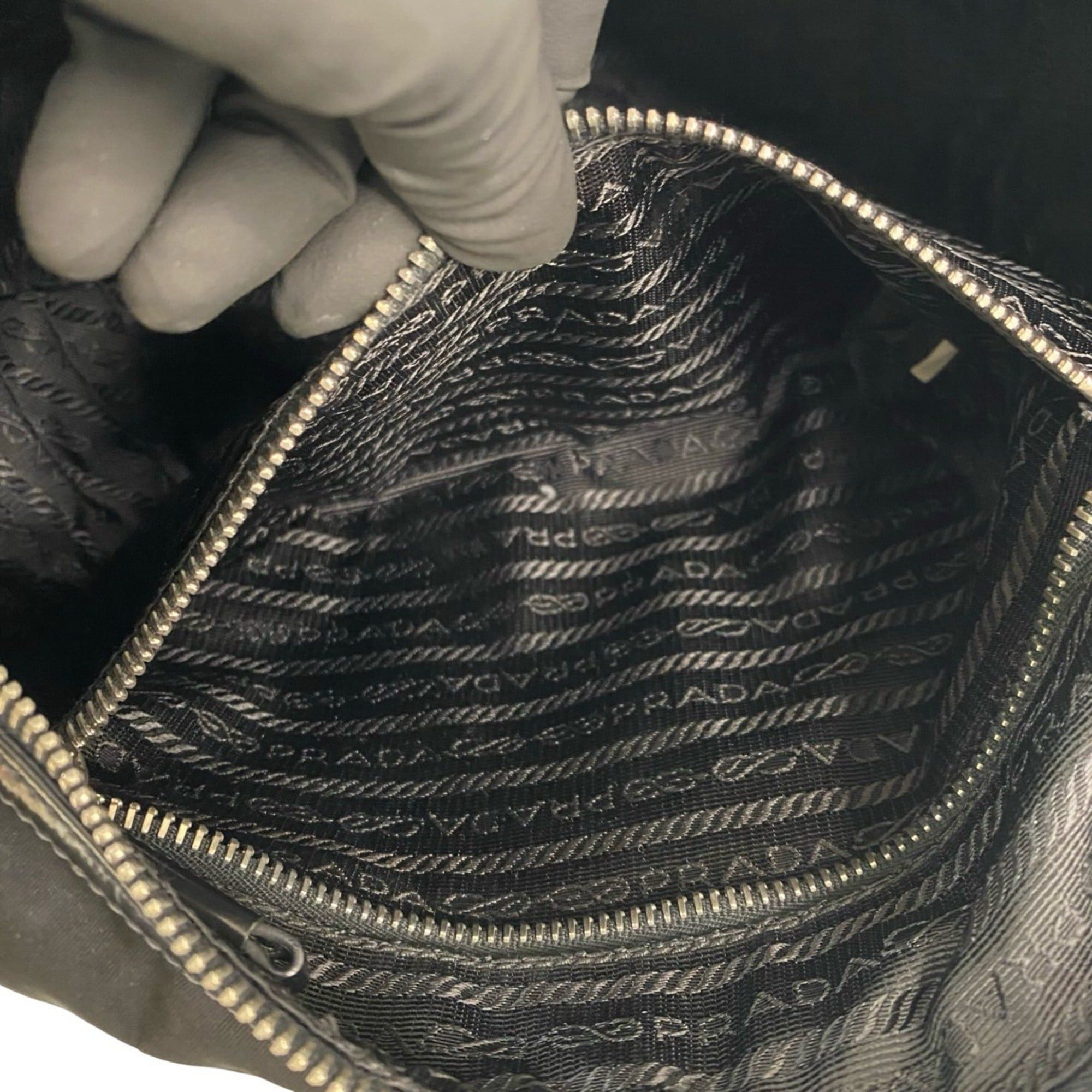 Prada PRADA (Prada) embossed nylon and leather semi-one shoulder bag/tote bag/handbag, black, 30567 Size ONE SIZE - 10 Thumbnail