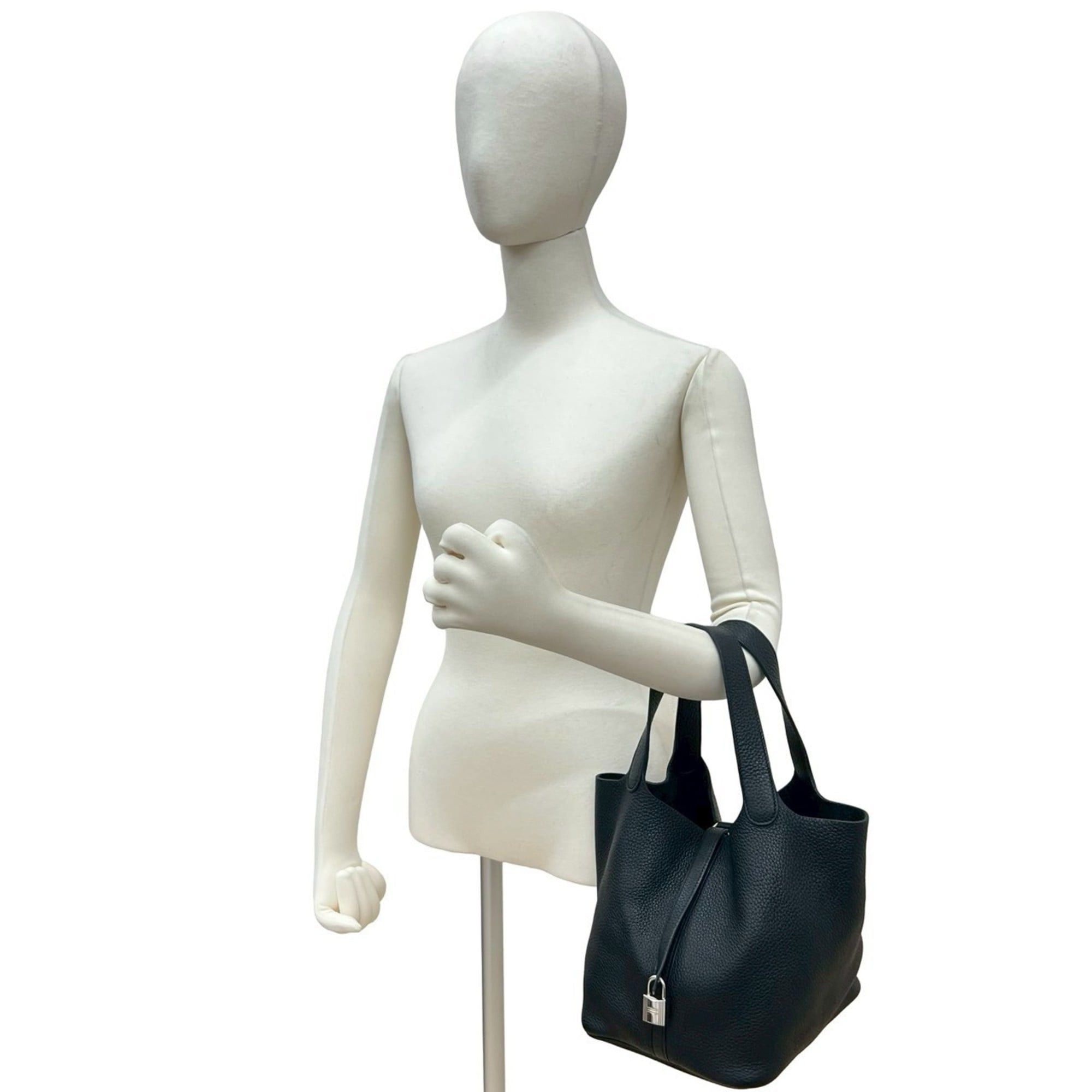 Hermes □N stamp HERMES Picotin Lock MM Taurillon Clemence Leather Handbag Mini Tote Bag Noir 27402 Size ONE SIZE - 2 Thumbnail