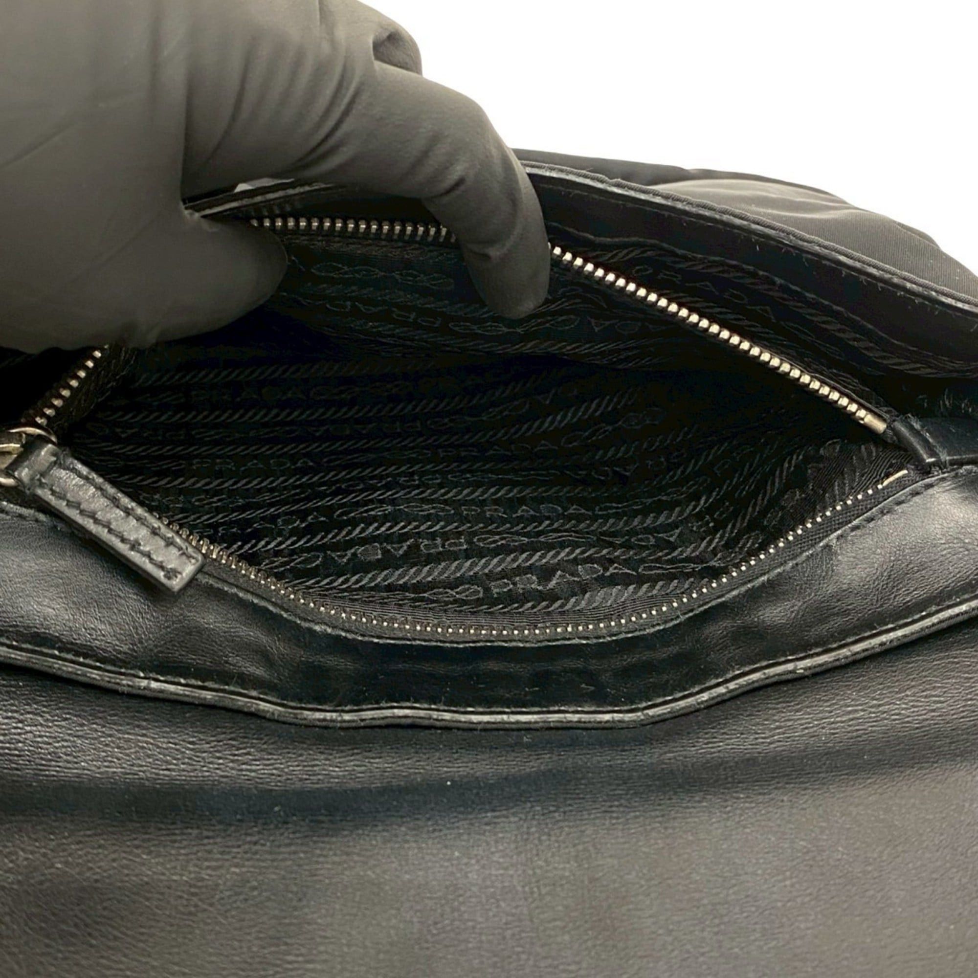Prada PRADA Triangle Logo Leather Tessuto Nylon Shoulder Bag/Sacoche/Pouch, Black, 84903 Size ONE SIZE - 10 Thumbnail