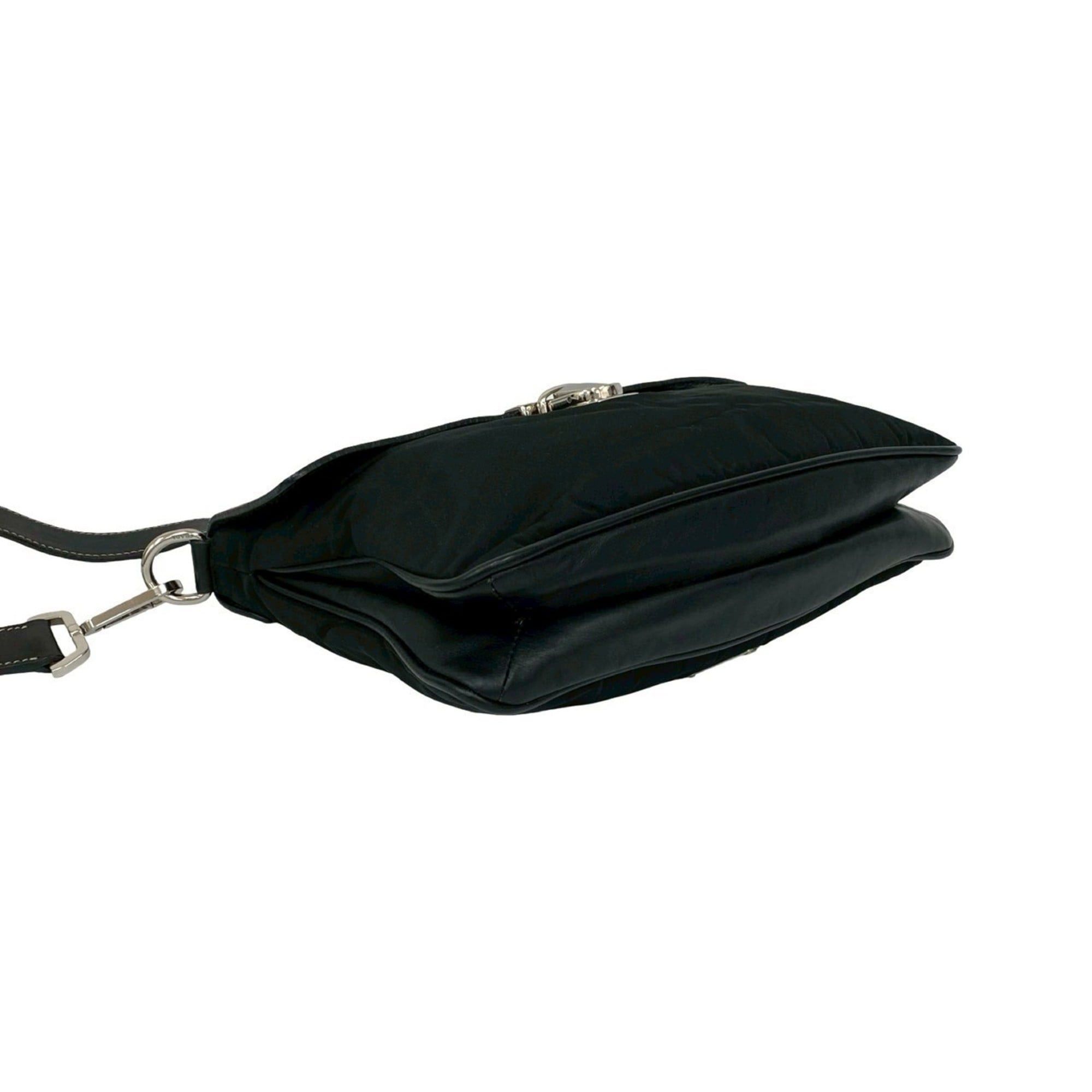Prada PRADA Triangle Logo Leather Tessuto Nylon Shoulder Bag/Sacoche/Pouch, Black, 84903 Size ONE SIZE - 7 Thumbnail