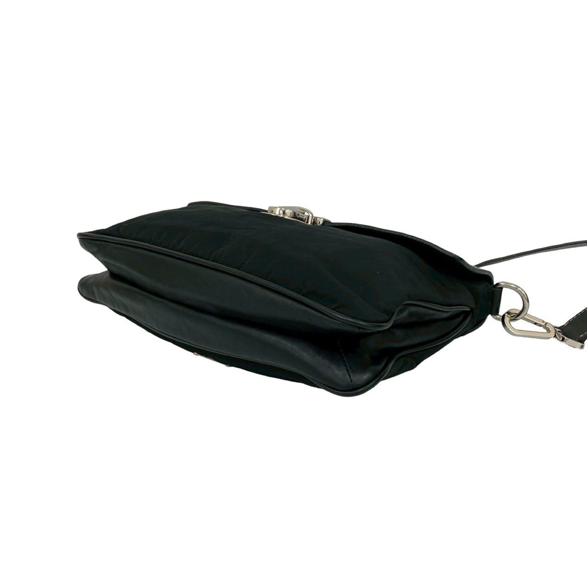 Prada PRADA Triangle Logo Leather Tessuto Nylon Shoulder Bag/Sacoche/Pouch, Black, 84903 Size ONE SIZE - 8 Thumbnail