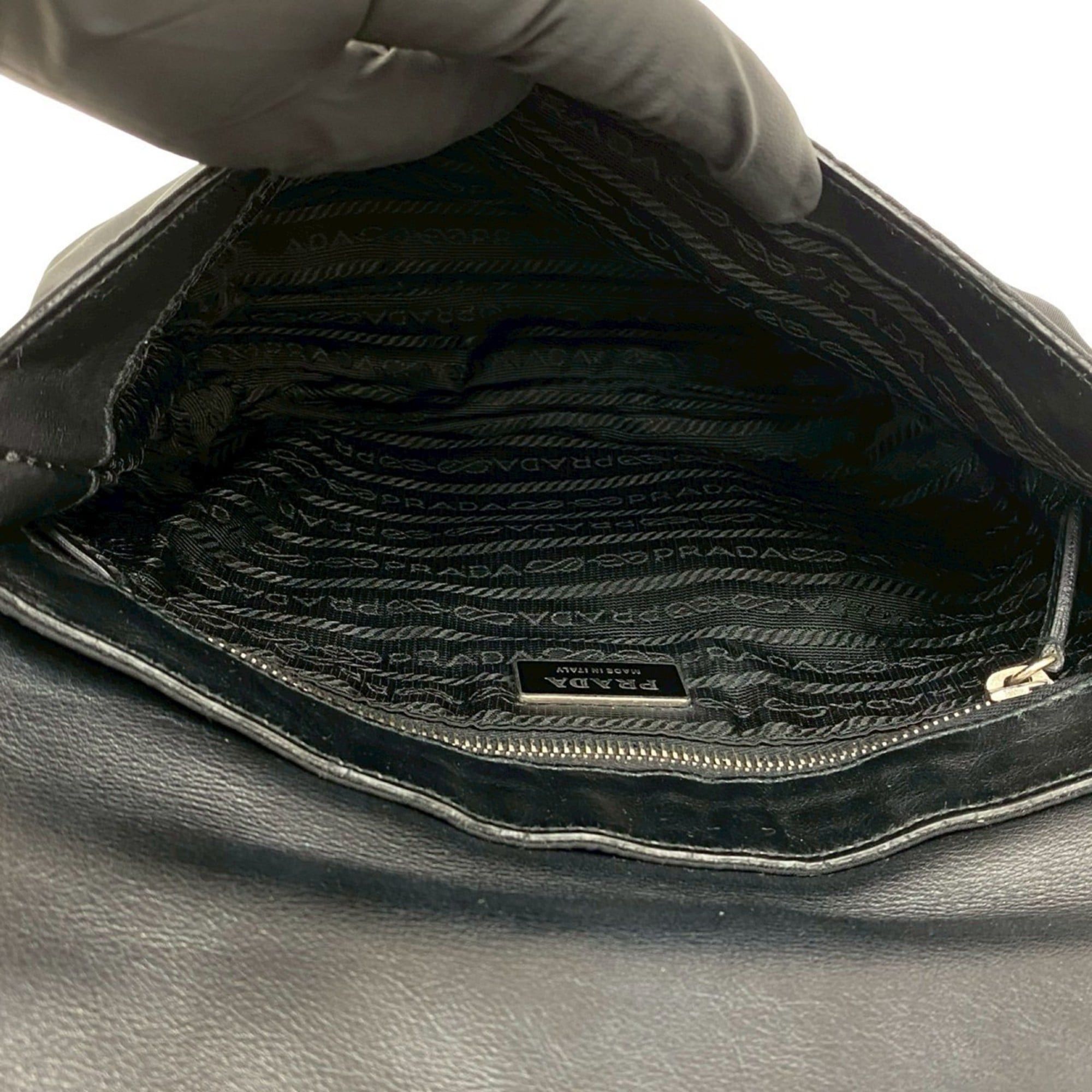 Prada PRADA Triangle Logo Leather Tessuto Nylon Shoulder Bag/Sacoche/Pouch, Black, 84903 Size ONE SIZE - 9 Thumbnail